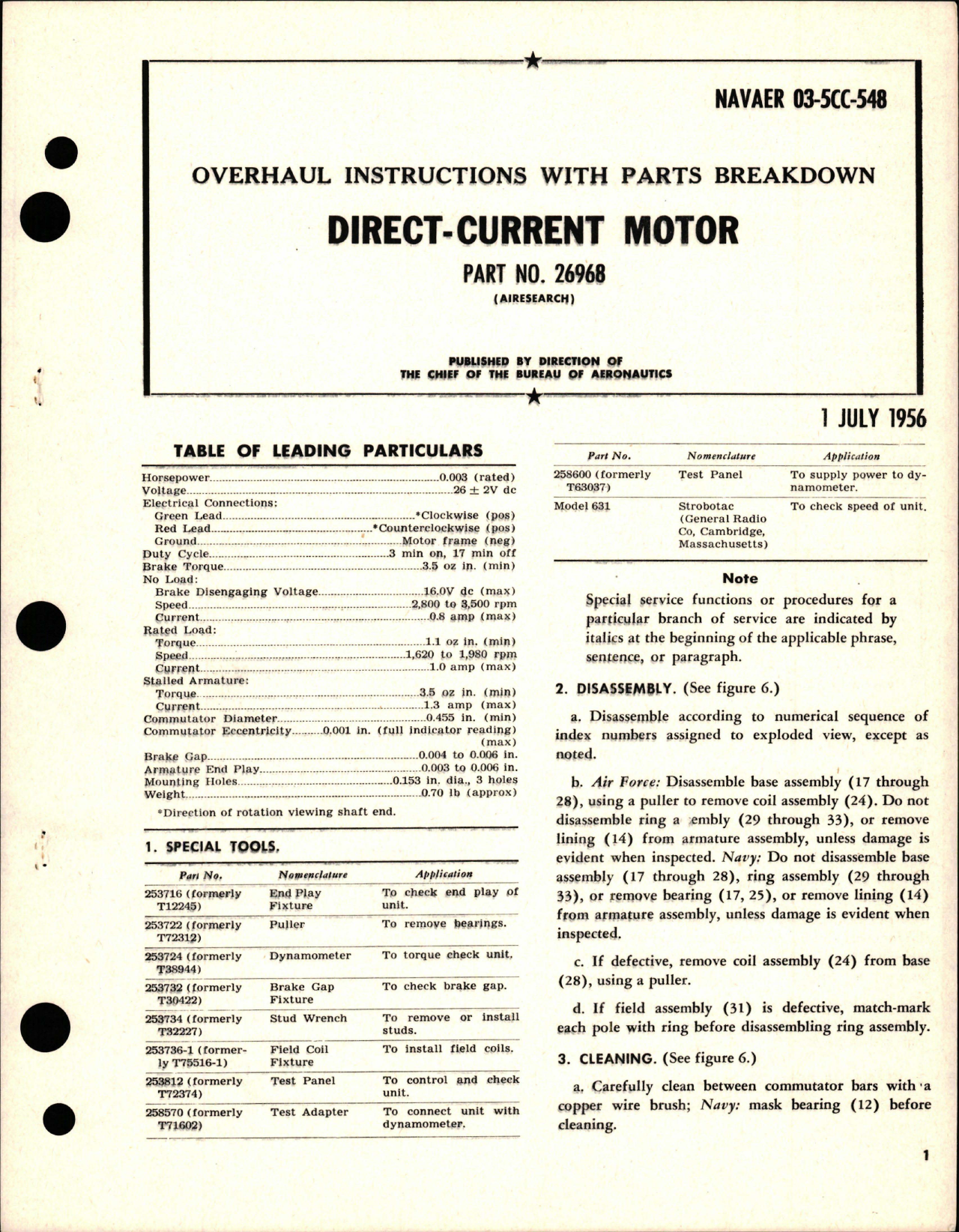 Sample page 1 from AirCorps Library document: Overhaul Instructions with Parts Breakdown for Direct-Current Motor - Part 26968 