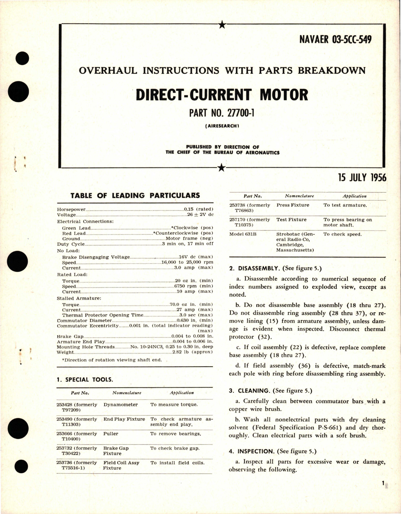 Sample page 1 from AirCorps Library document: Overhaul Instructions with Parts Breakdown for Direct-Current Motor - Part 27700-1