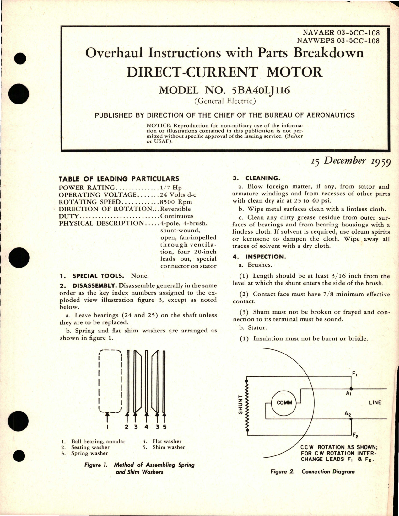 Sample page 1 from AirCorps Library document: Overhaul Instructions with Parts Breakdown for Direct-Current Motor - Model 5BA40LJ116