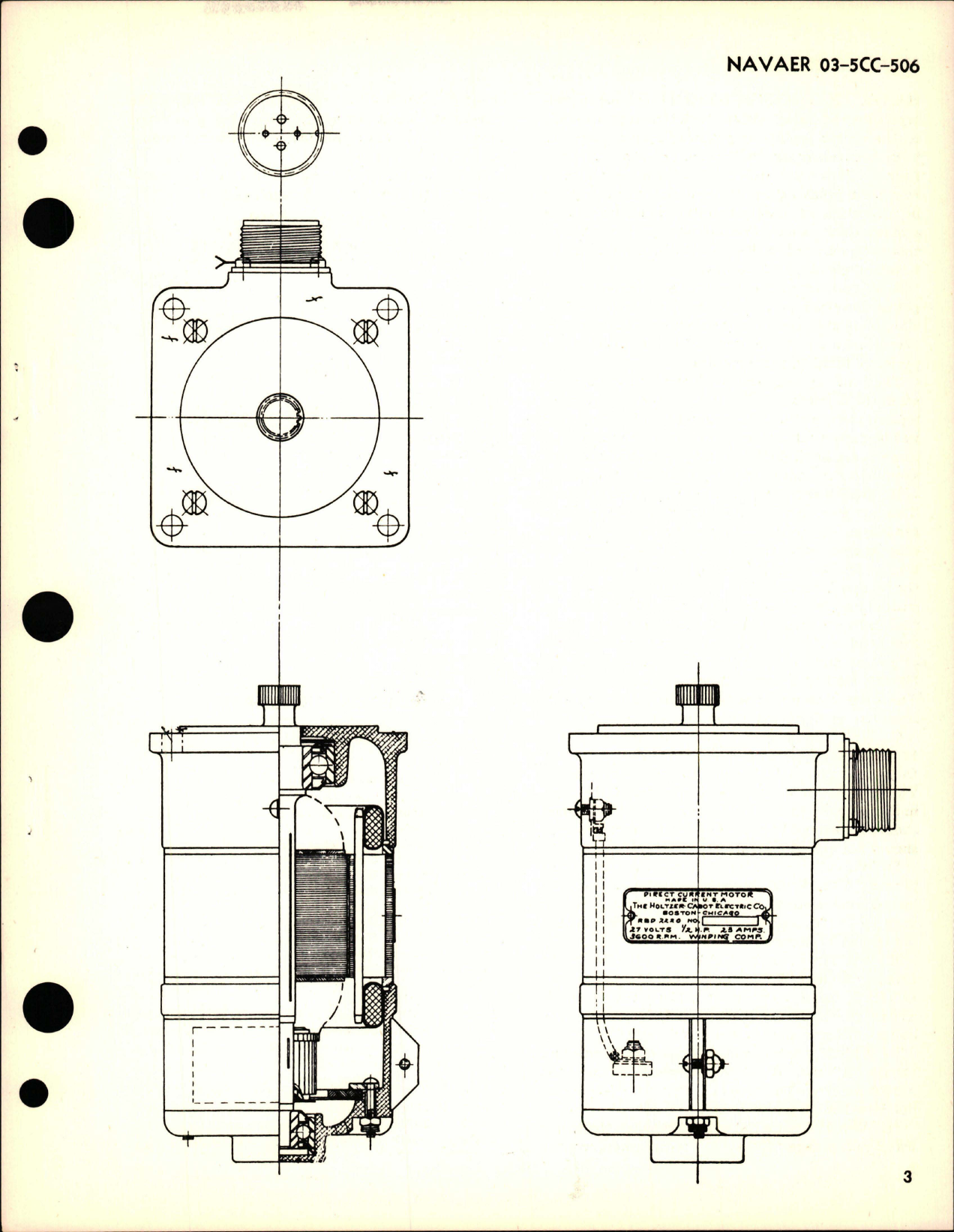 Sample page 5 from AirCorps Library document: Maintenance Instructions for Bomb Bay Actuating Motor - Type RBD 2220, 1/2 HP, 3,600 RPM, 27 Volts D.C.