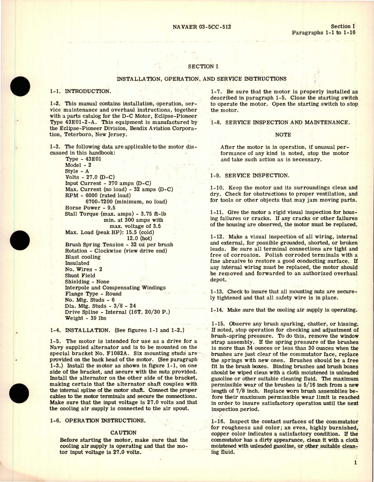 Sample page 5 from AirCorps Library document: Operation, Service an Overhaul Instructions with Parts Catalog for DC Motor - Model 43EO1-2-A 