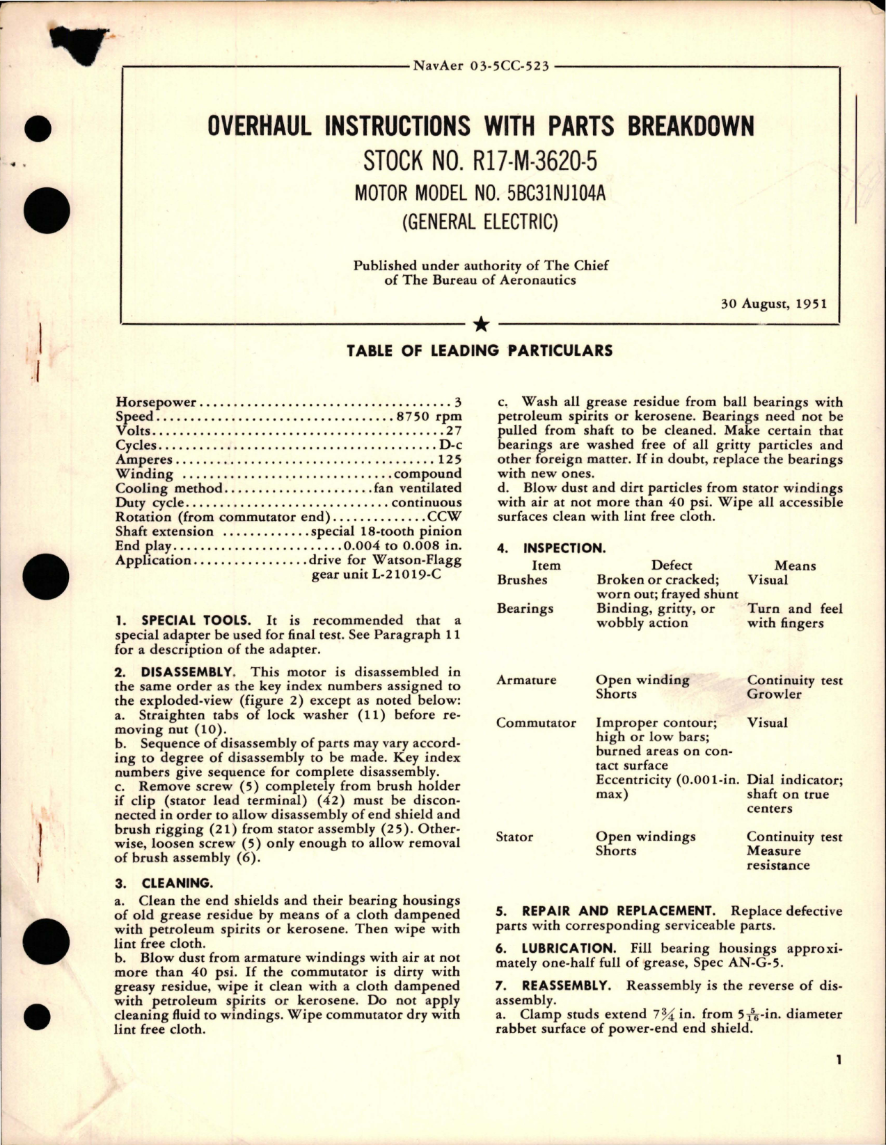Sample page 1 from AirCorps Library document: Overhaul Instructions with Parts Breakdown for Motor - Model 5BC31NJ104A 