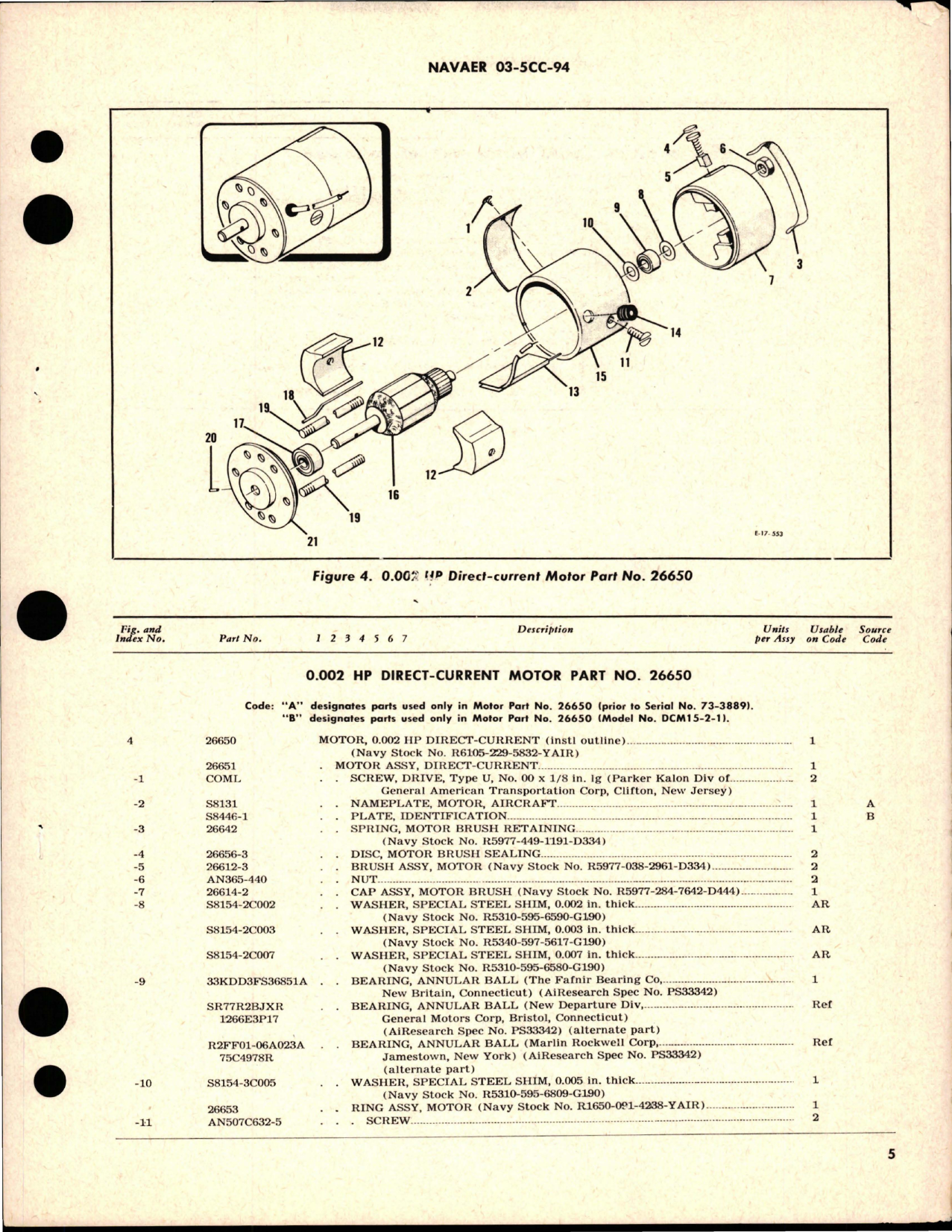 Sample page 5 from AirCorps Library document: Overhaul Instructions with Parts Breakdown for Direct-Current Motor 0.002 HP - Part 26650 - Model DCM15-2-1
