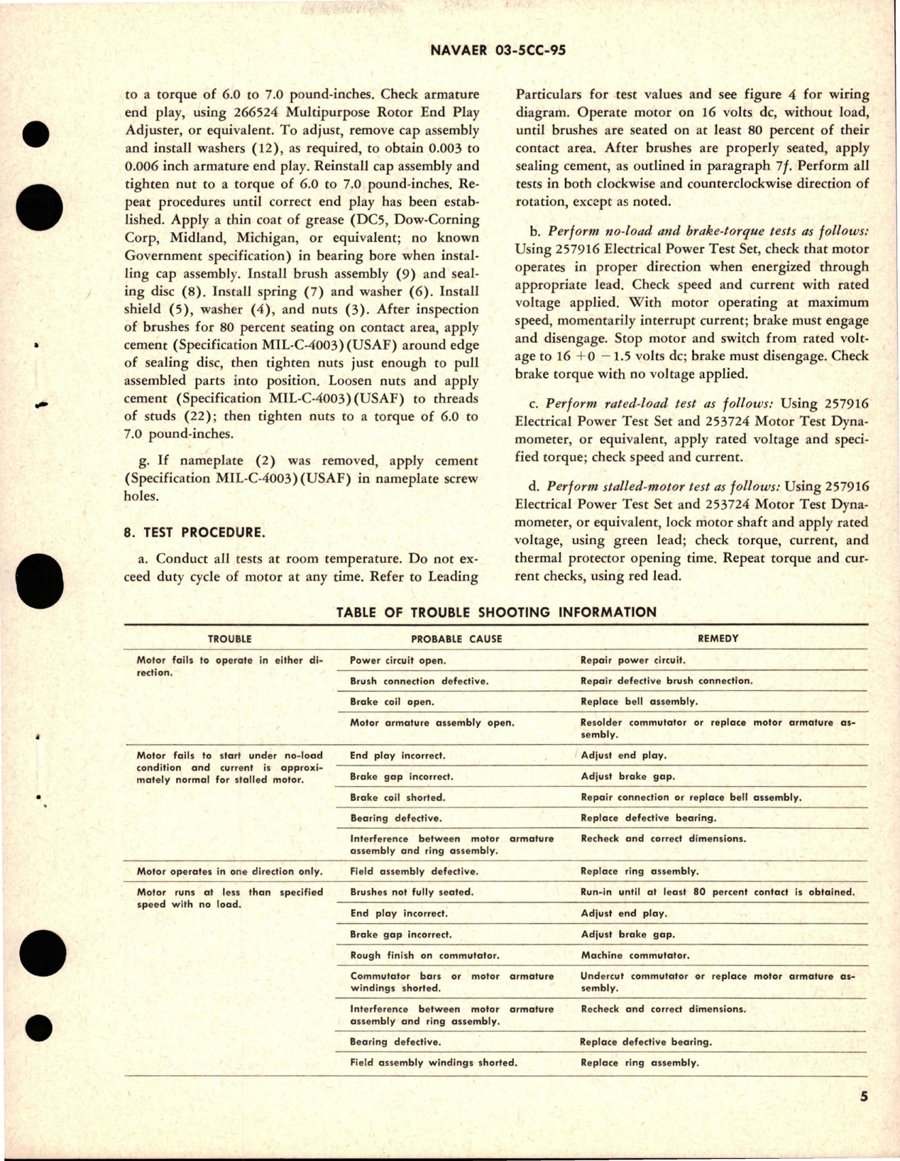 Sample page 5 from AirCorps Library document: Overhaul Instructions with Parts Breakdown for Pinion Shaft Direct-Current Motor 0.04 HP - Part 26675-4 - Model DCM15-8