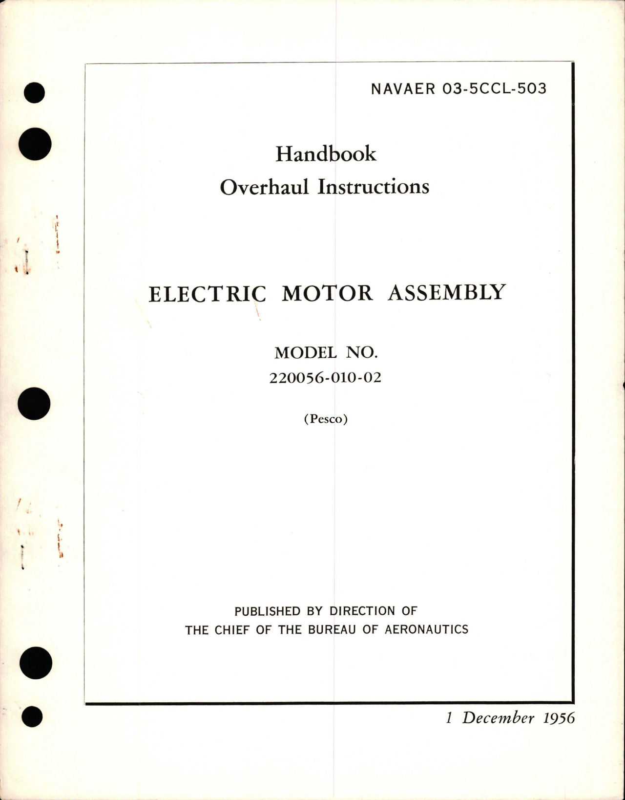 Sample page 1 from AirCorps Library document: Overhaul Instructions for Electric Motor Assembly - Model 220056-010-02 