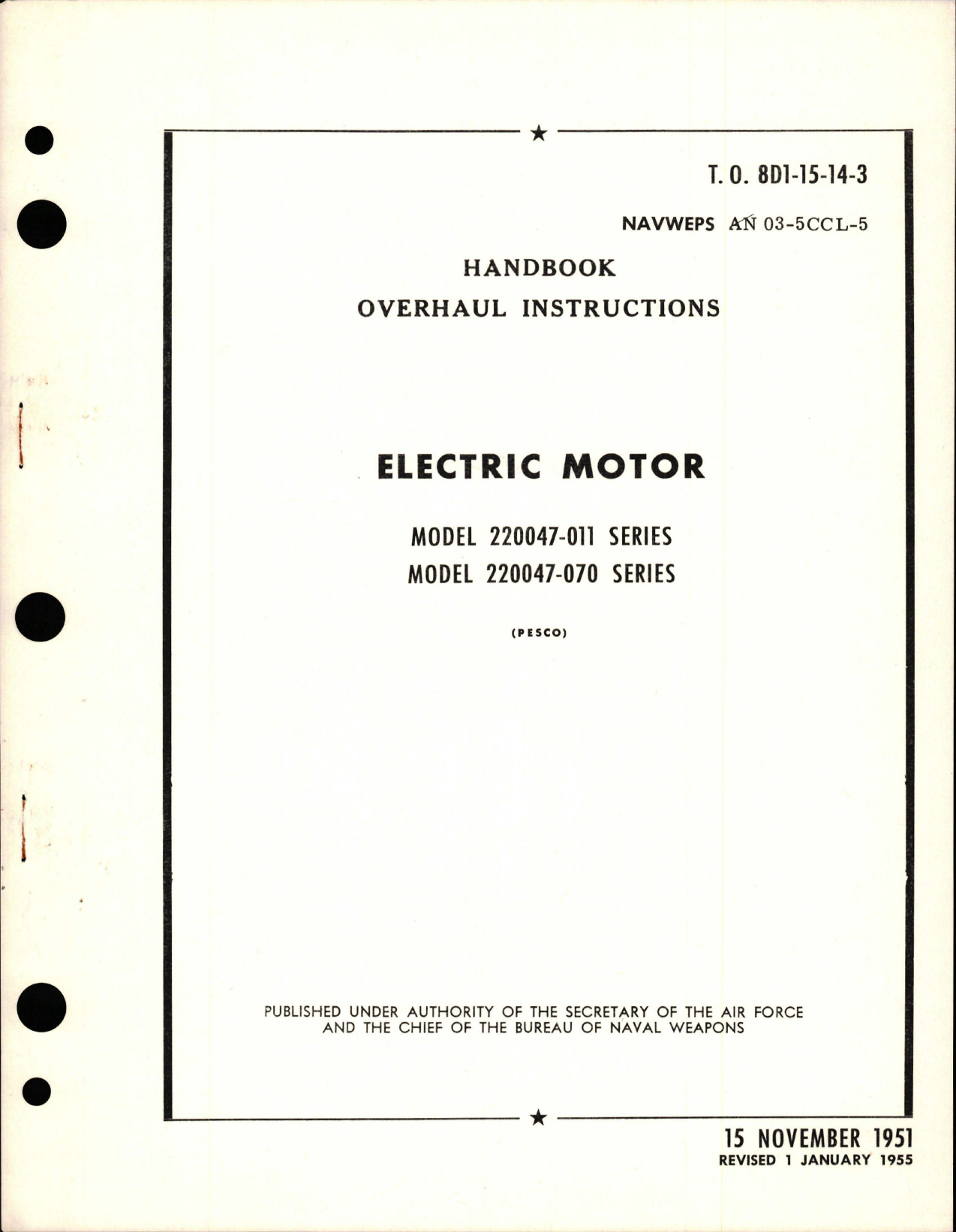 Sample page 1 from AirCorps Library document: Overhaul Instructions for Electric Motor - Models 220047-011 and 220047-070