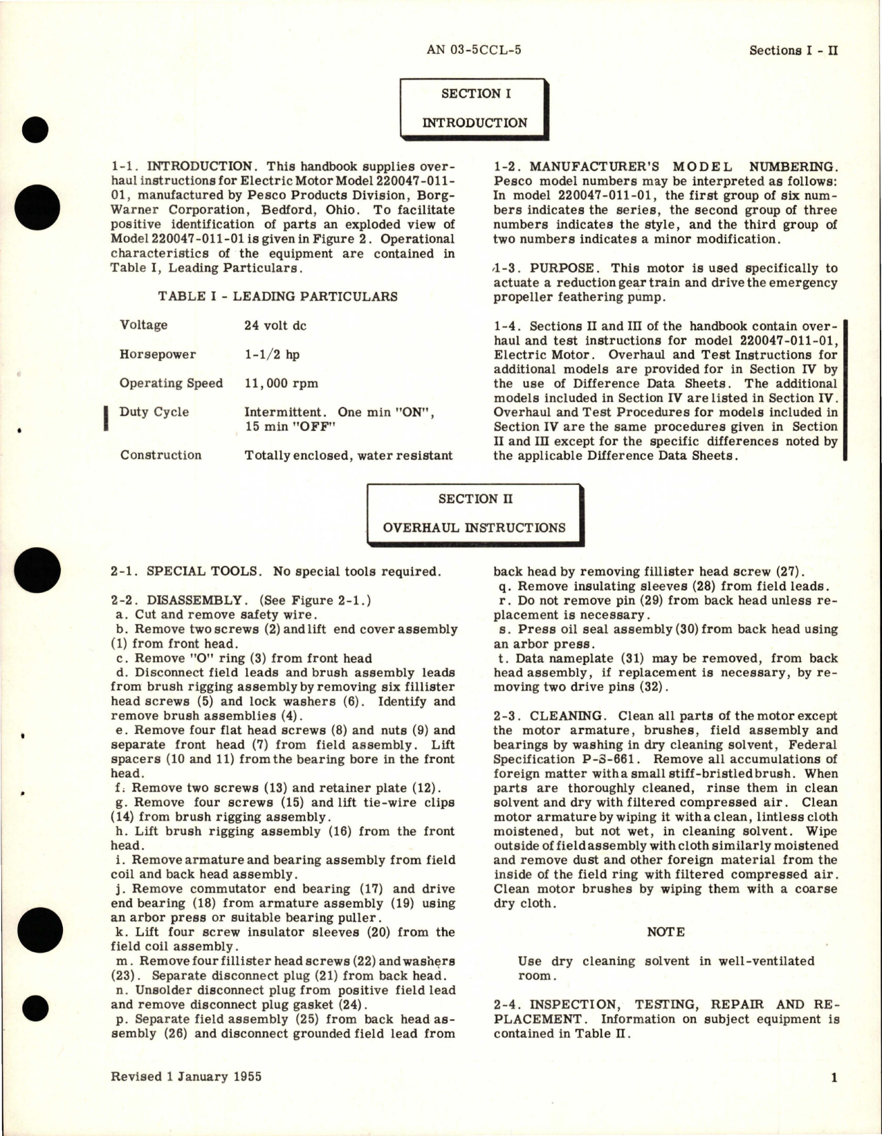 Sample page 5 from AirCorps Library document: Overhaul Instructions for Electric Motor - Models 220047-011 and 220047-070