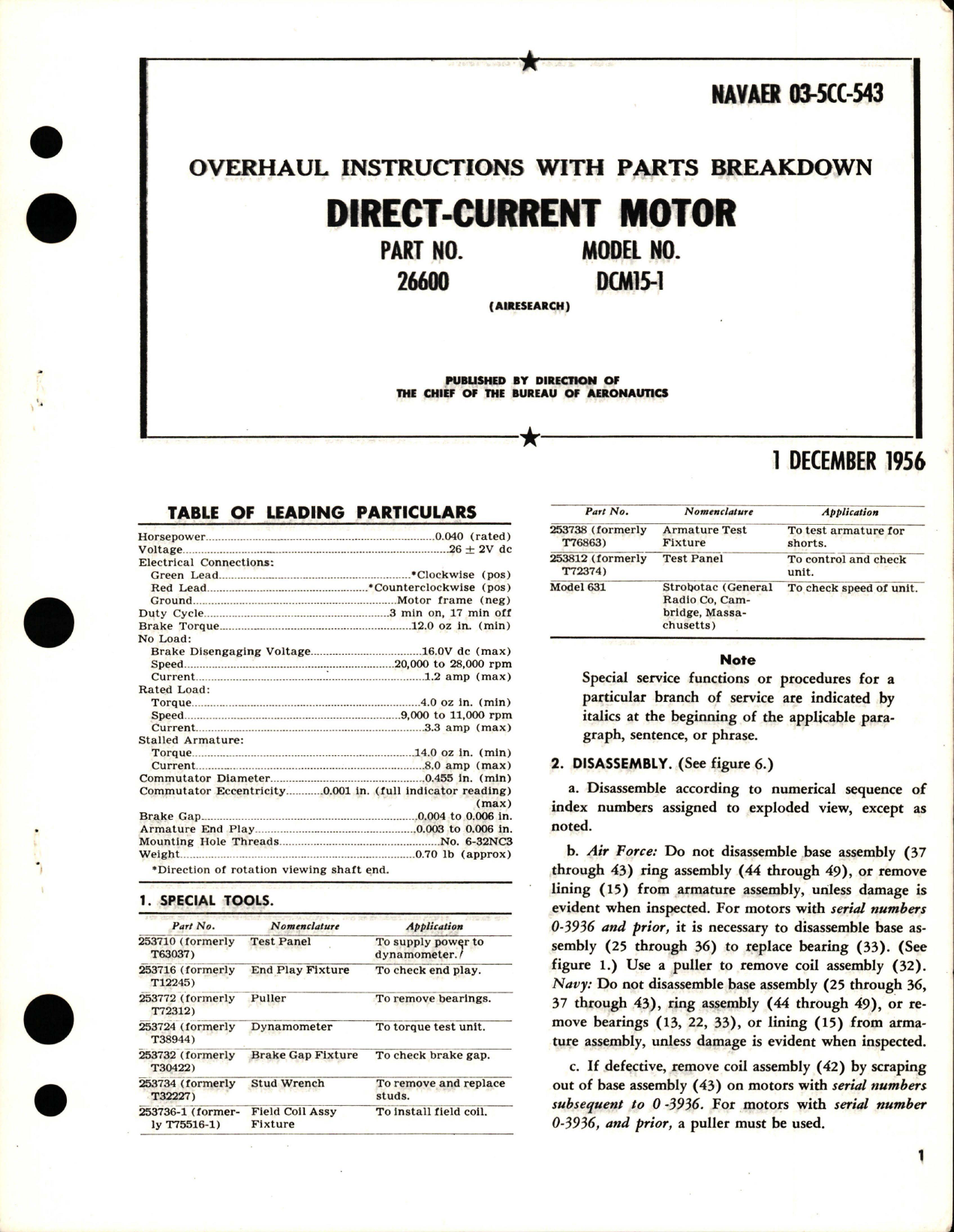Sample page 1 from AirCorps Library document: Overhaul Instructions with Parts Breakdown for Direct-Current Motor- Part 26600 - Model DCM15-1