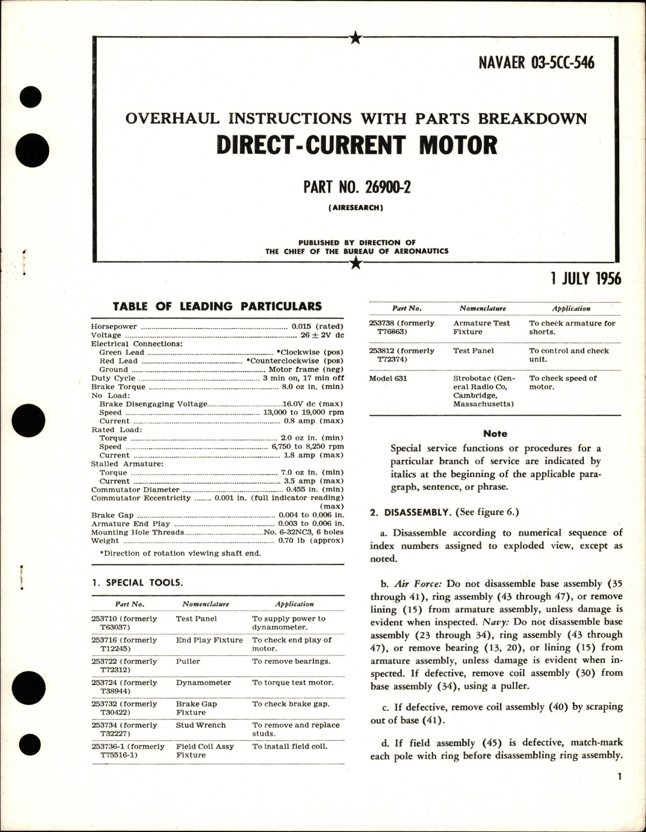 Sample page 1 from AirCorps Library document: Overhaul Instructions with Parts Breakdown for Direct-Current Motor - Part 26900-2