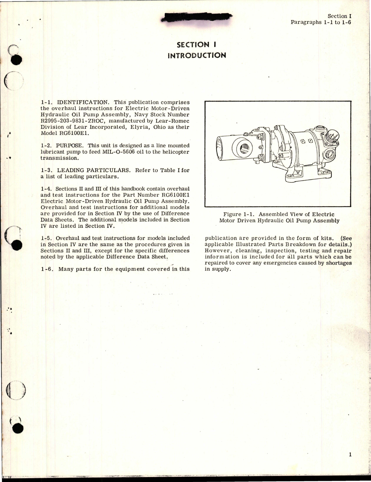 Sample page 5 from AirCorps Library document: Overhaul Instructions for Electric Motor Driven Hydraulic Oil Pump Assembly - Parts RG6100E1 and RG6100H 