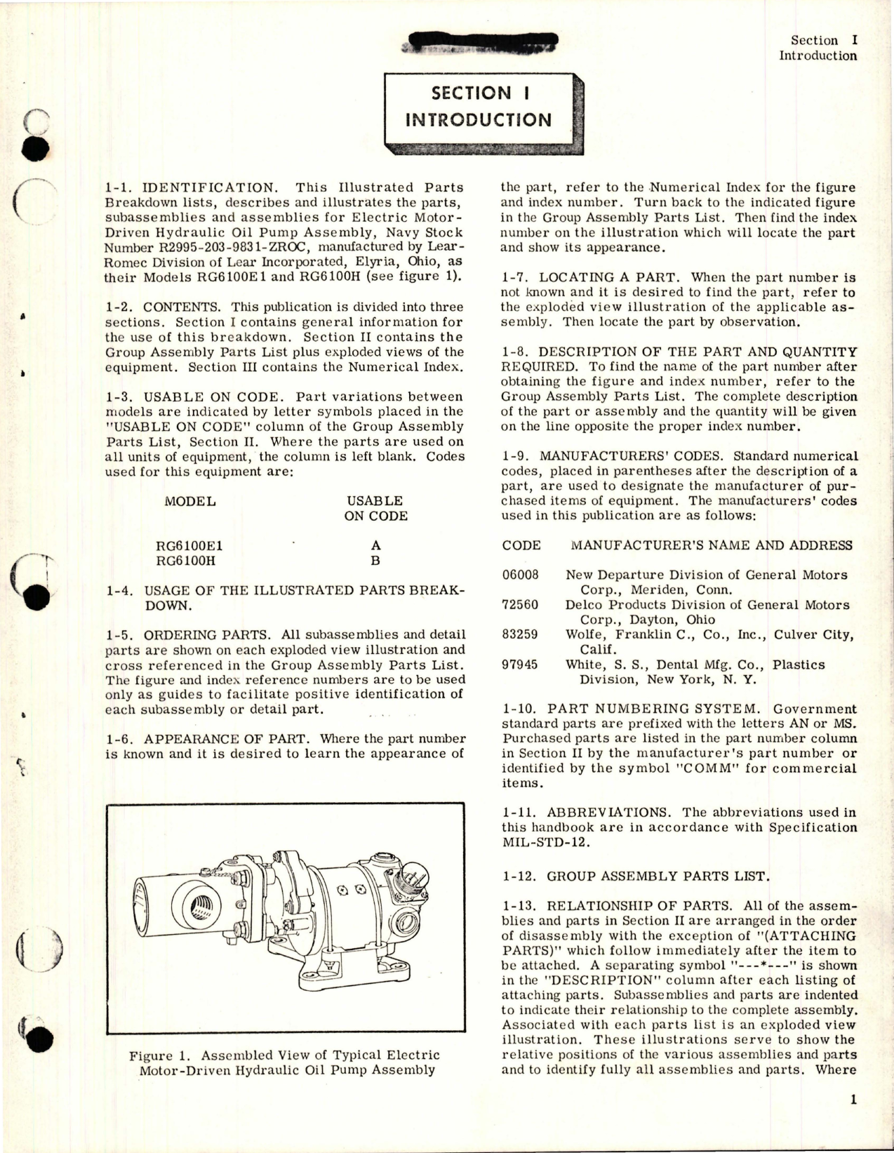 Sample page 5 from AirCorps Library document: Illustrated Parts Breakdown for Electric Motor Driven Hydraulic Oil Pump Assembly - Parts RG6100E1 and RG6100H 