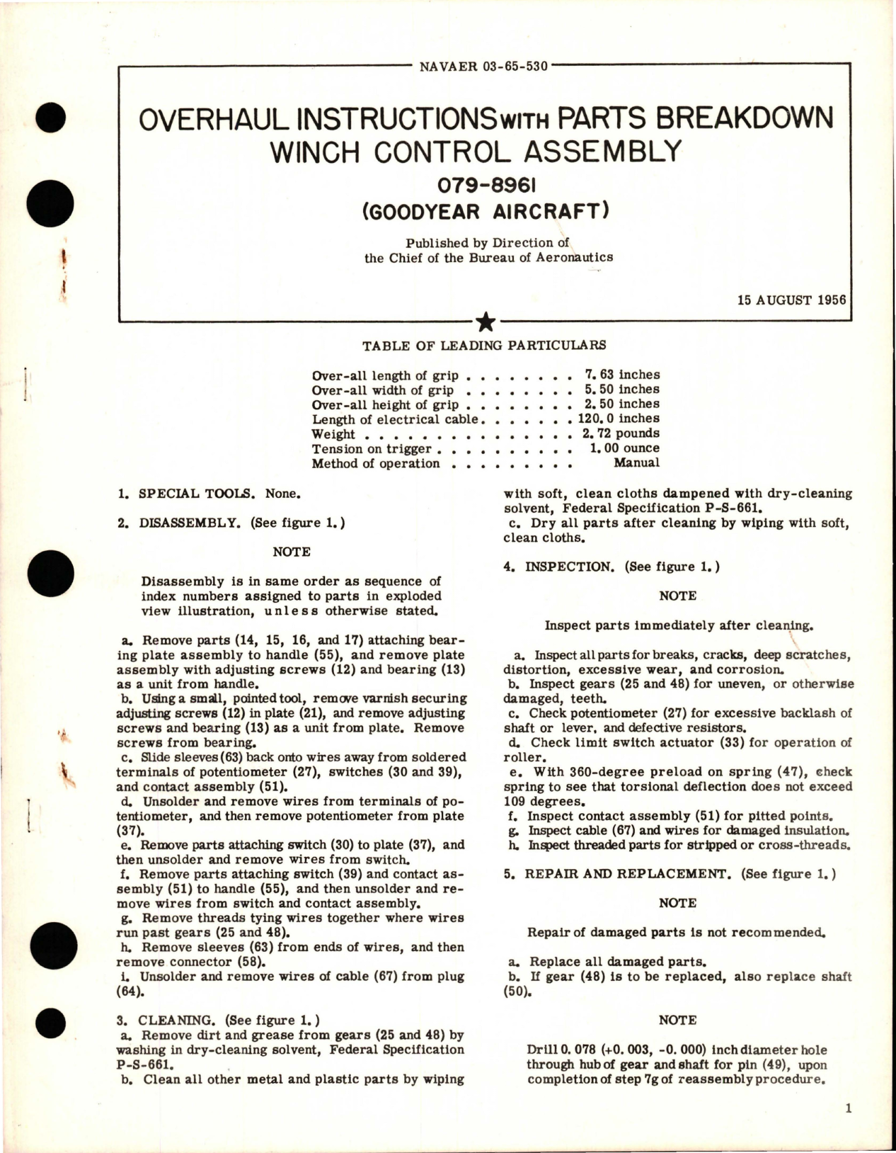 Sample page 1 from AirCorps Library document: Overhaul Instructions with Parts Breakdown for Winch Control Assembly- 079-8961