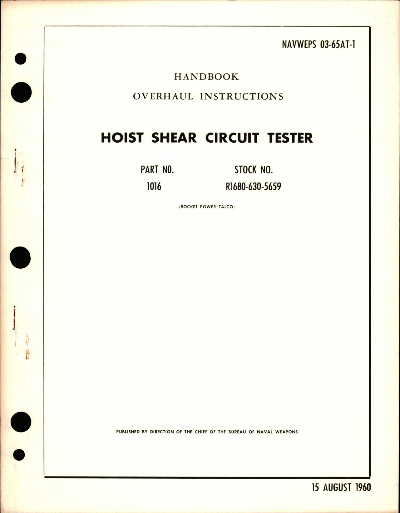Sample page 1 from AirCorps Library document: Overhaul Instructions for Hoist Shear Circuit Tester - Part 1016 
