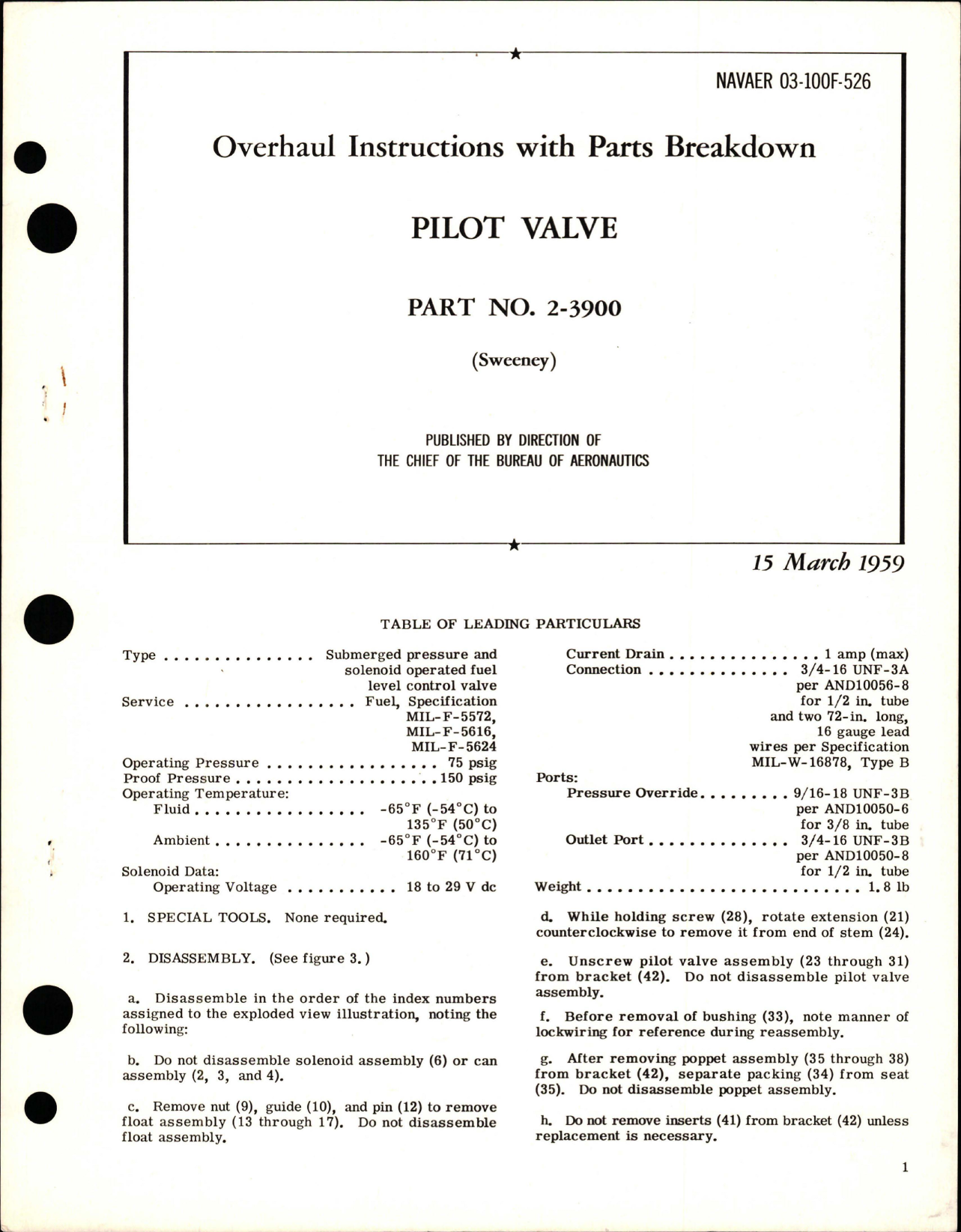 Sample page 1 from AirCorps Library document: Overhaul Instructions with Parts Breakdown for Pilot Valve - Part 2-3900 