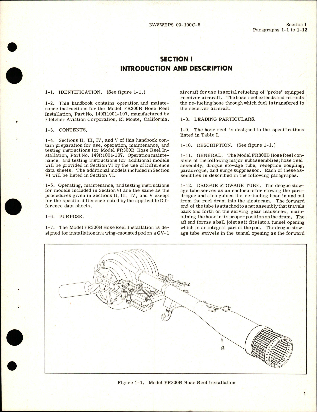 Sample page 5 from AirCorps Library document: Operation and Maintenance Instructions for Hose Reel Installation - Model FR300B - Part 149R1001-107 
