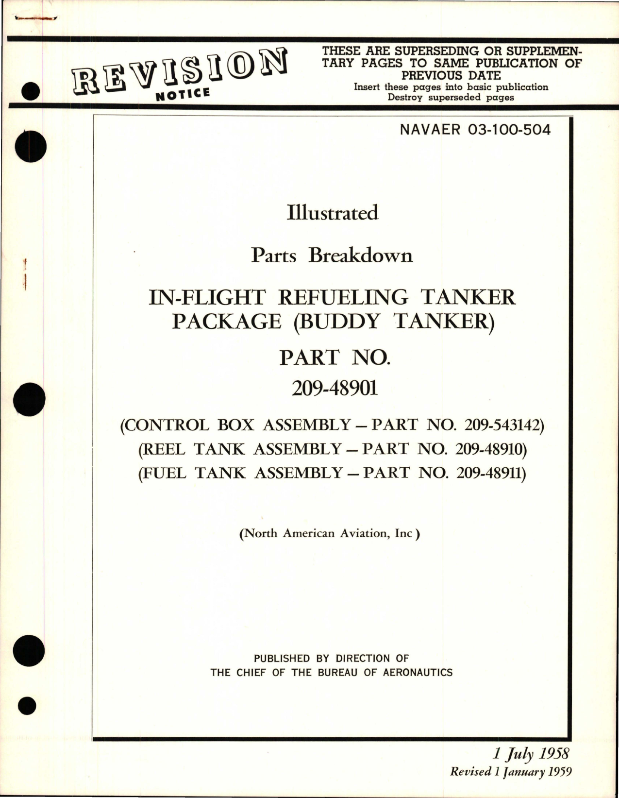 Sample page 1 from AirCorps Library document: Illustrated Parts Breakdown for In-Flight Refueling Tanker Package (Buddy Tanker) - Part 209-48901
