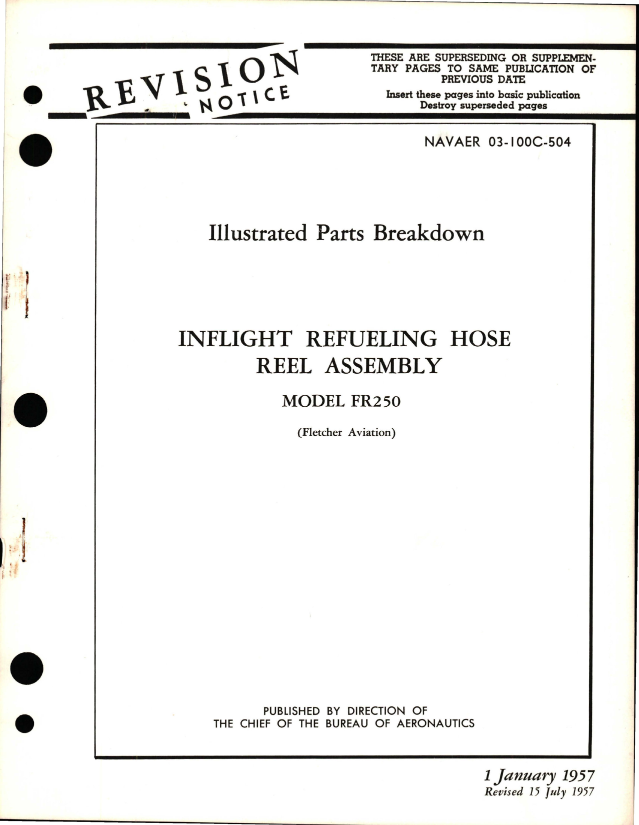 Sample page 1 from AirCorps Library document: Illustrated Parts Breakdown for Inflight Refueling Hose Assembly - Model FR250 