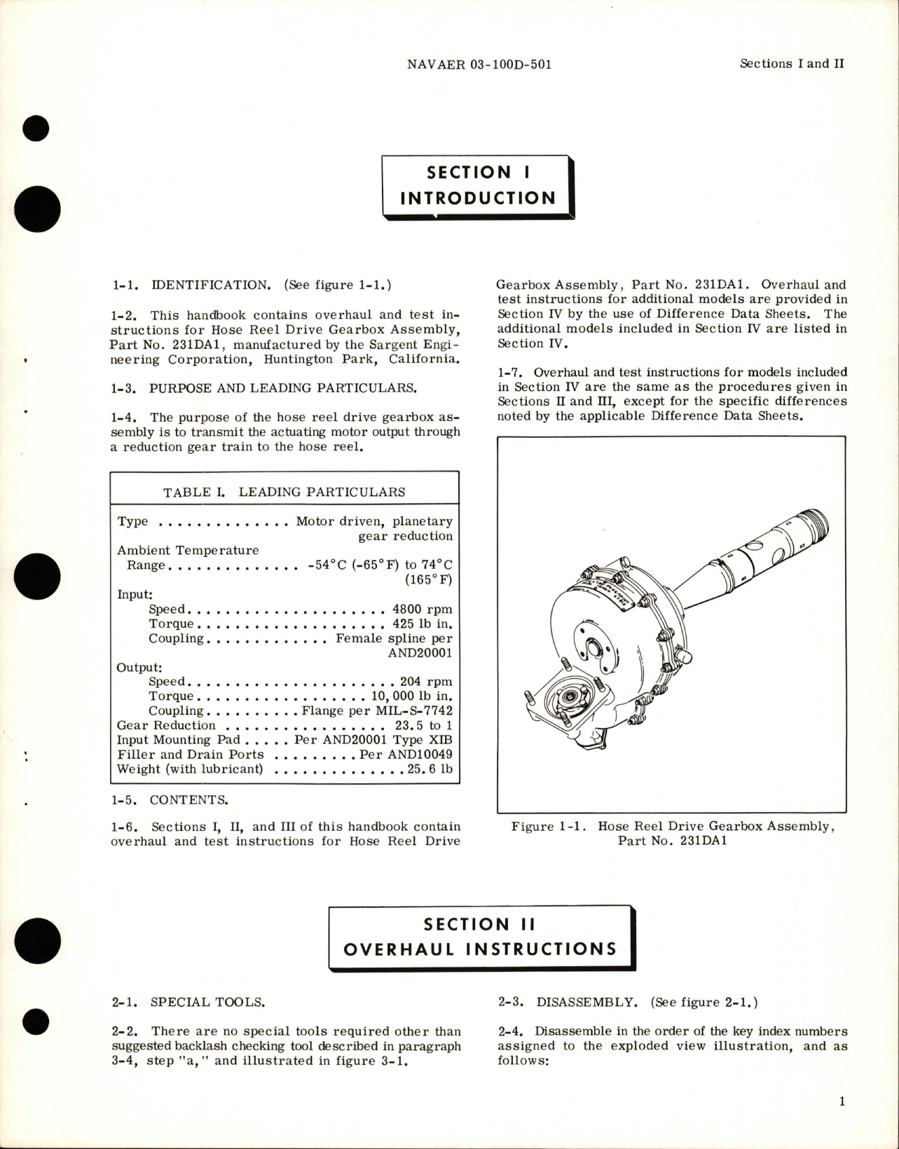 Sample page 5 from AirCorps Library document: Overhaul Instructions for Hose Reel Drive Gearbox Assembly - Part 231DA and 231DA1 