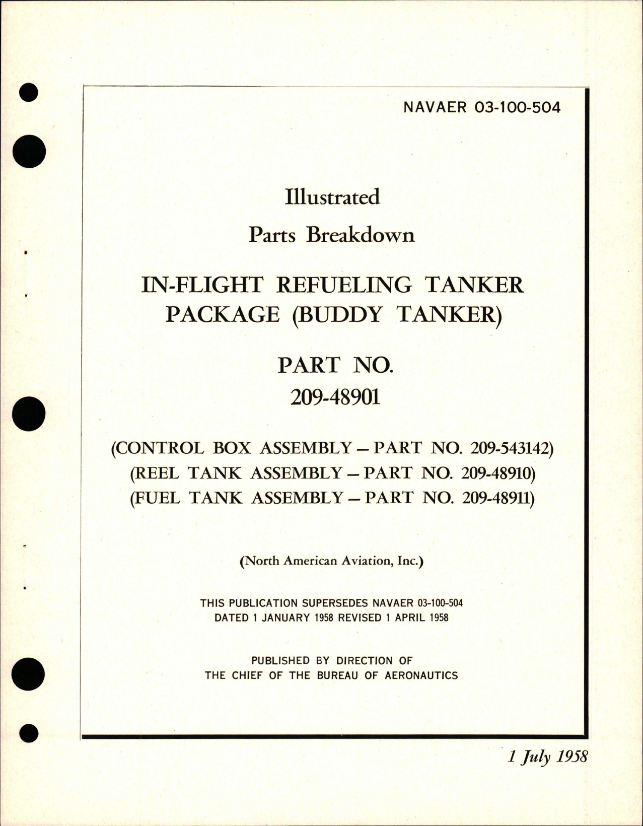 Sample page 1 from AirCorps Library document: Illustrated Parts Breakdown for In-Flight Refueling Tanker Package (Buddy Tanker) - Part 209-48901