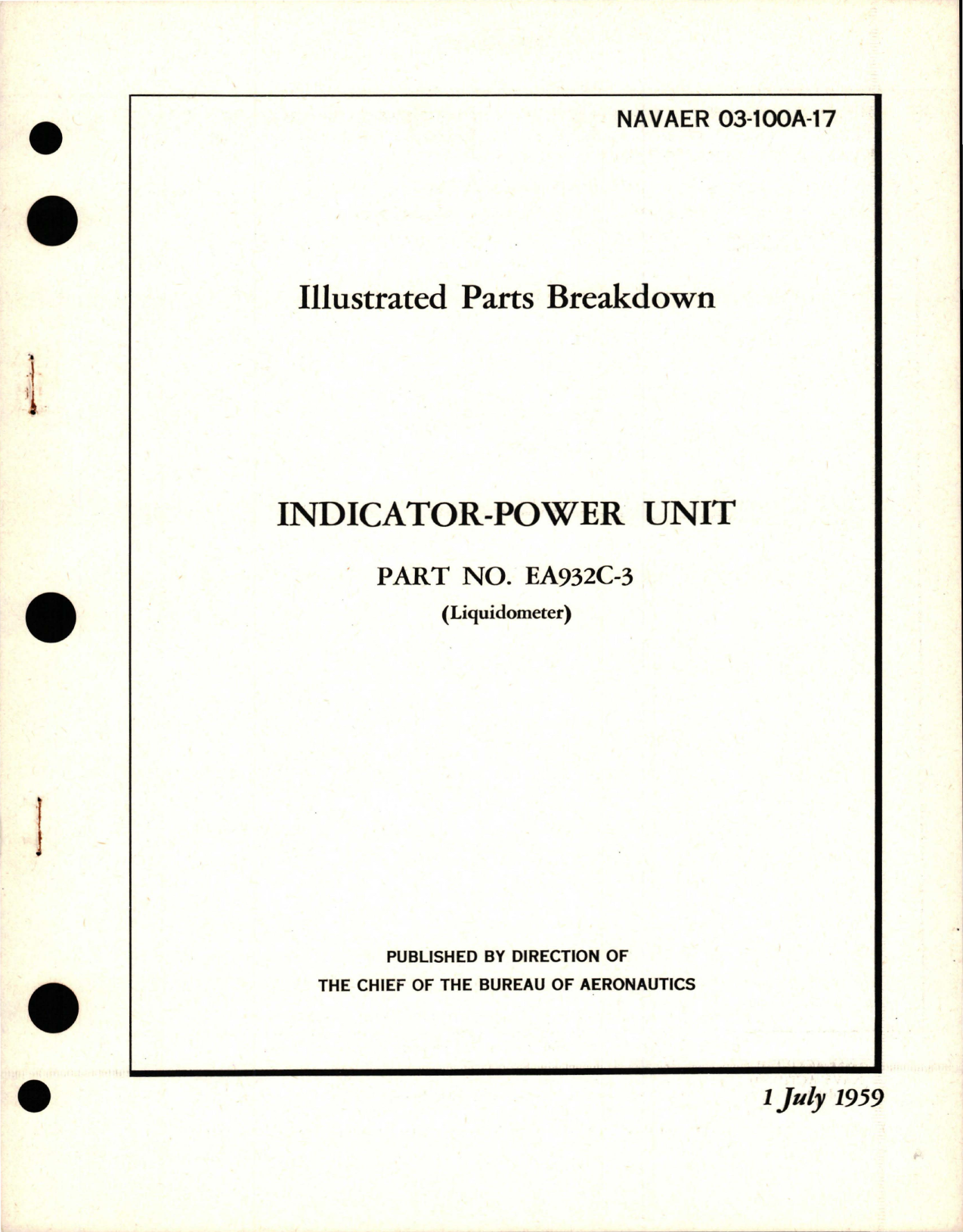 Sample page 1 from AirCorps Library document: Illustrated Parts Breakdown for Indicator Power Unit - Part EA932C-3