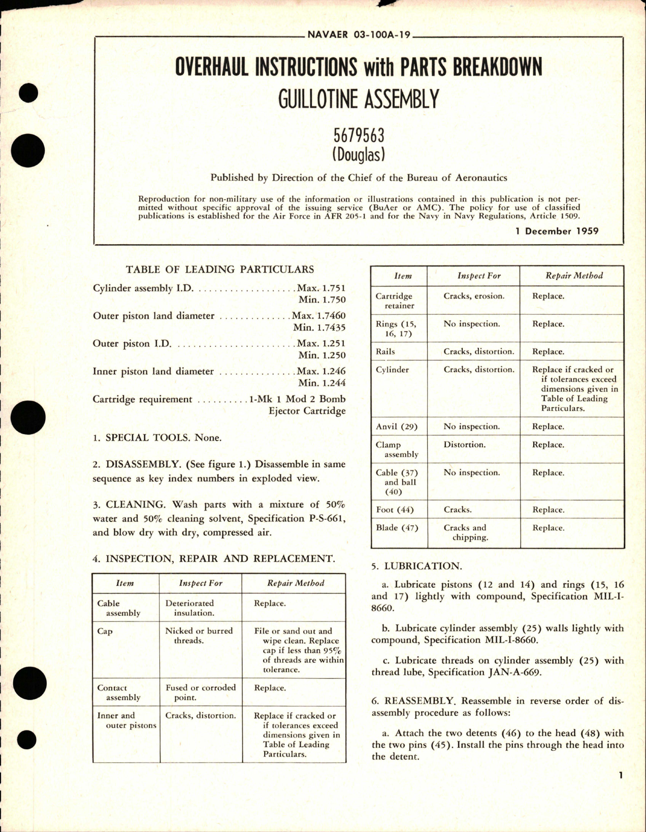 Sample page 1 from AirCorps Library document: Overhaul Instructions with Parts Breakdown for Guillotine Assembly - 5679563
