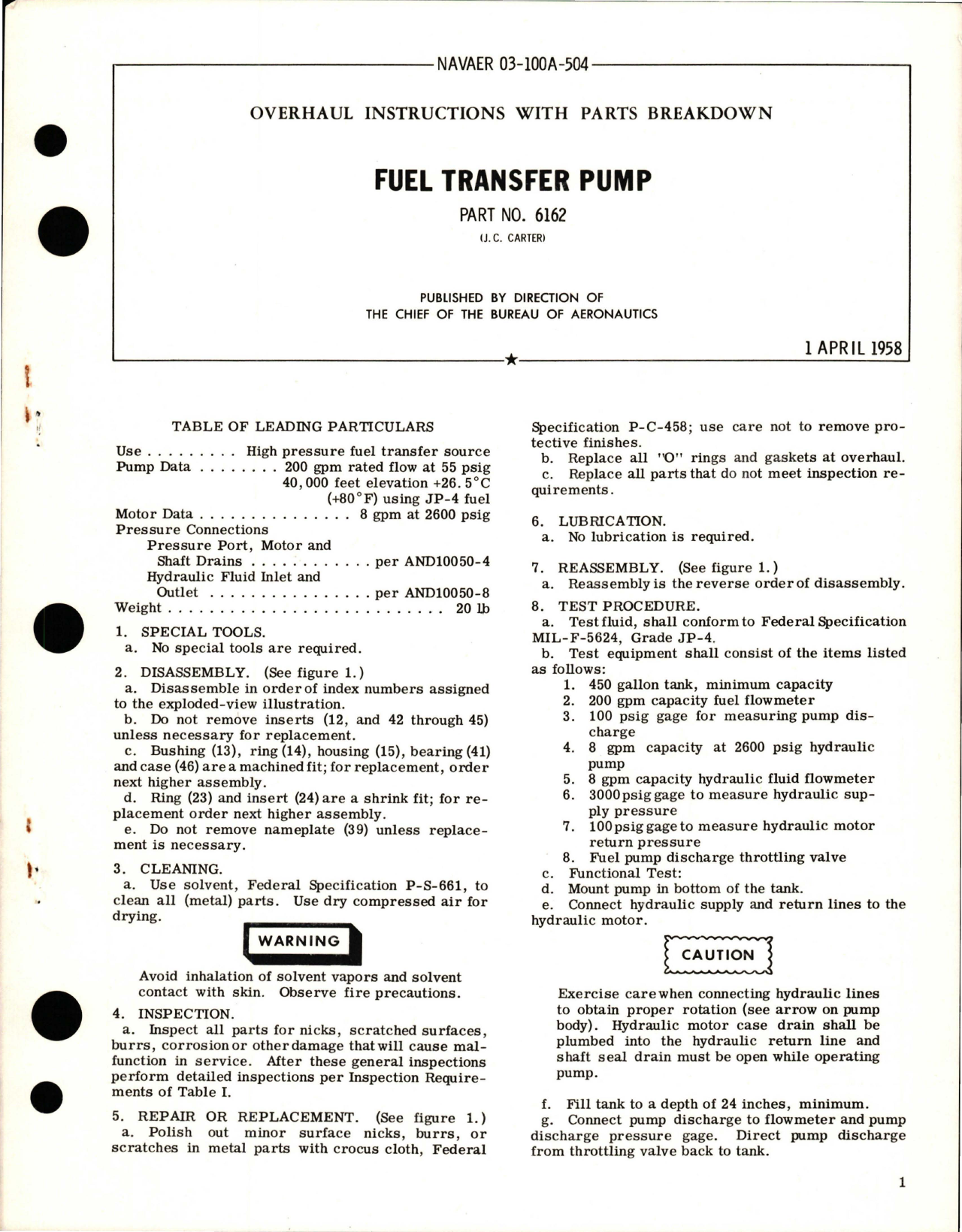 Sample page 1 from AirCorps Library document: Overhaul Instructions with Parts Breakdown for Fuel Transfer Pump - Part 6162