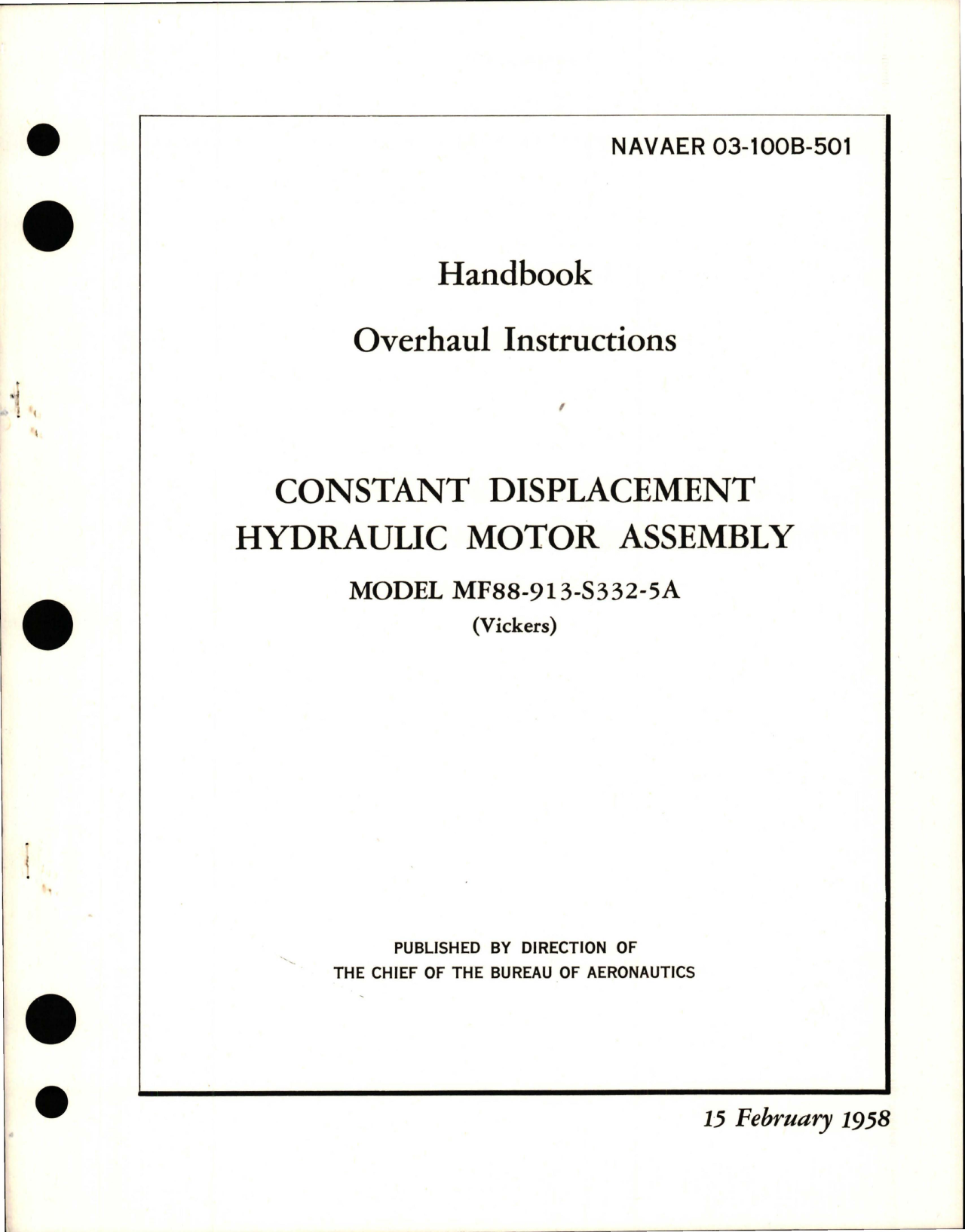 Sample page 1 from AirCorps Library document: Overhaul Instructions for Constant Displacement Hydraulic Motor Assembly - Model MF88-913-S332-5A 