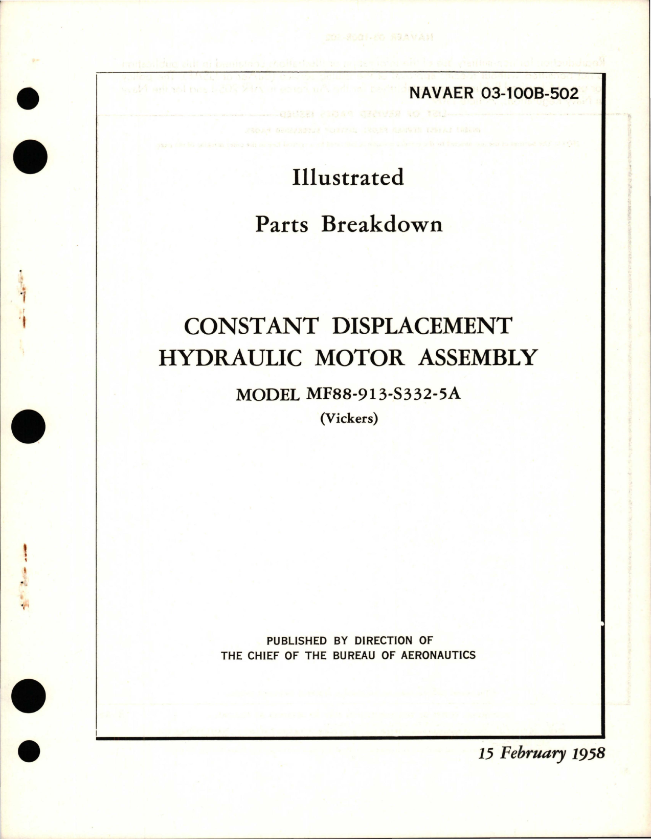 Sample page 1 from AirCorps Library document: Illustrated Parts Breakdown for Constant Displacement Hydraulic Motor Assembly - Model MF88-913-S332-5A