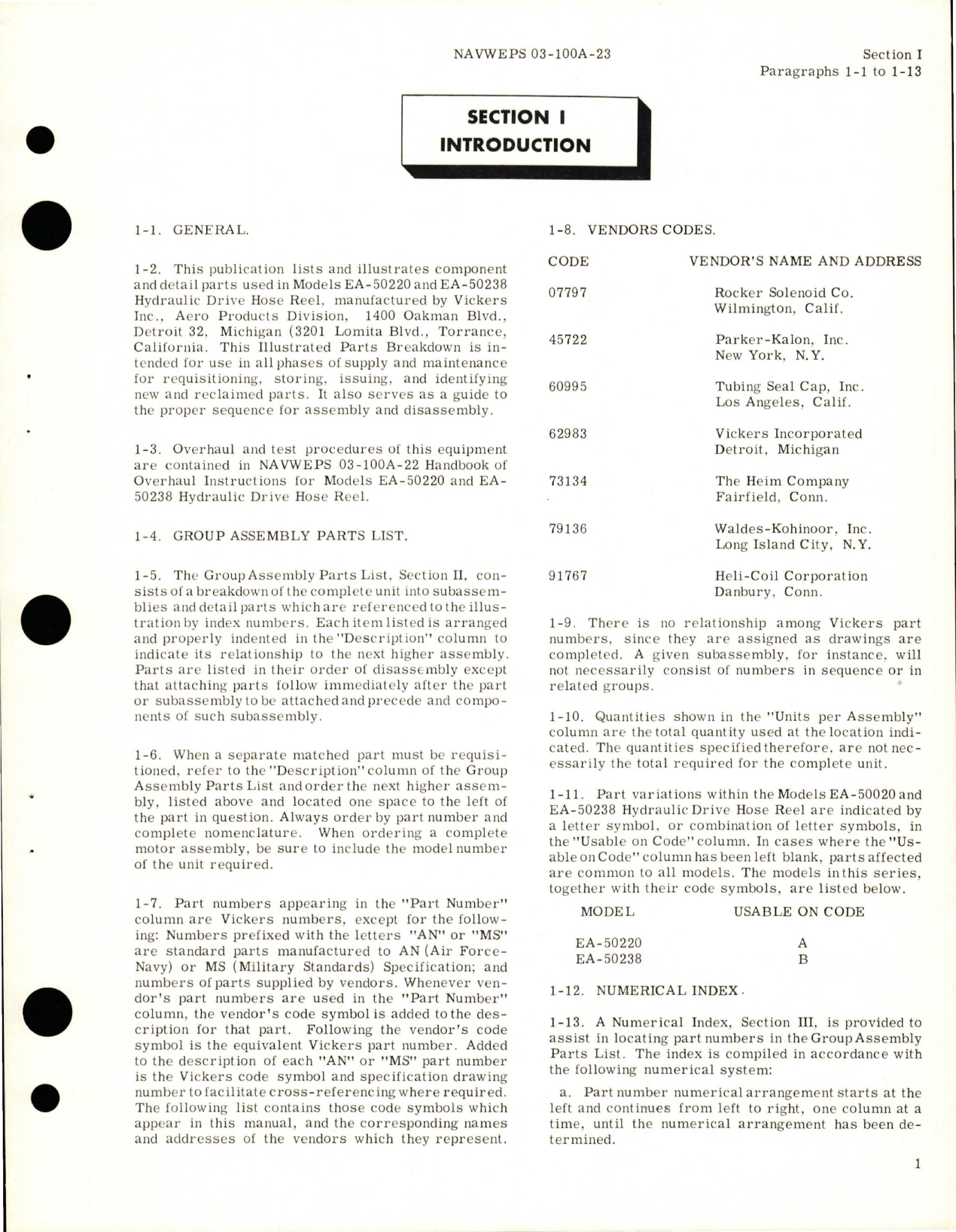 Sample page 5 from AirCorps Library document: Illustrated Parts Breakdown for Hydraulic Drive Hose Reel - Models EA-50220 and EA-50238 