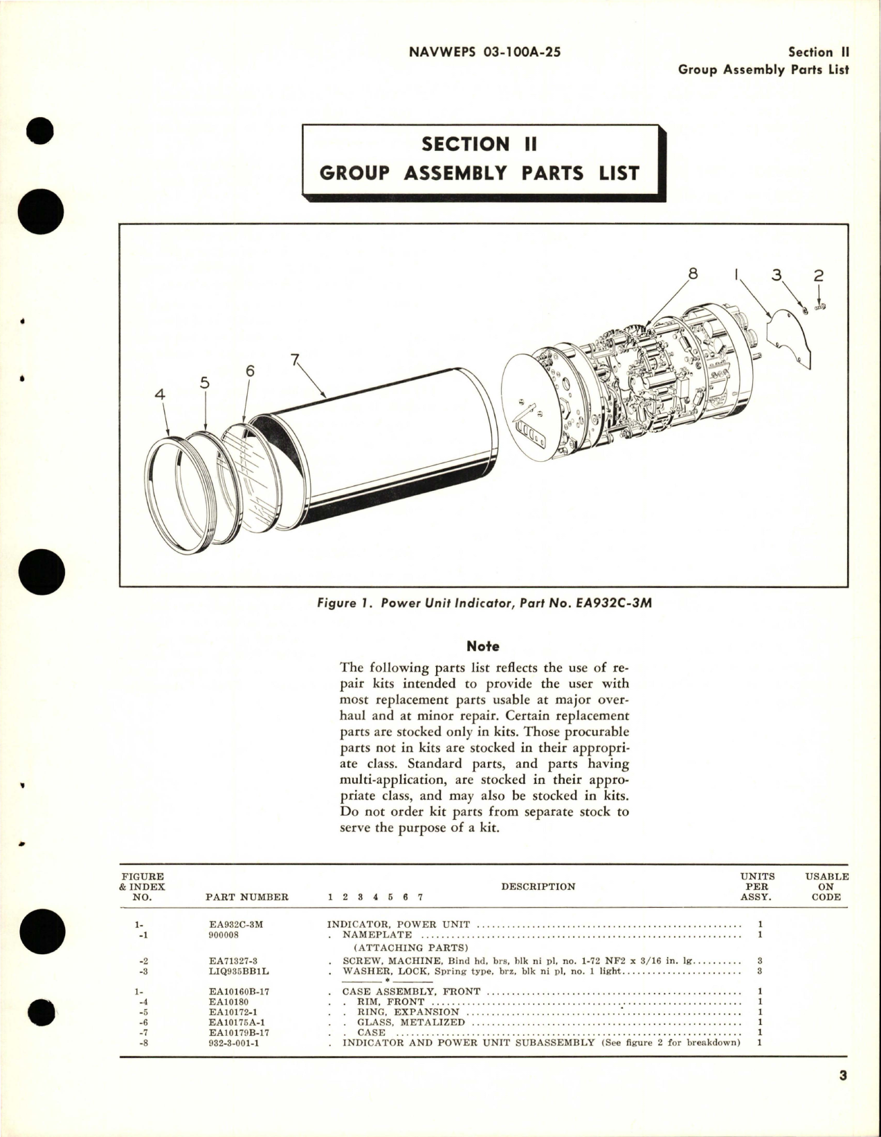 Sample page 7 from AirCorps Library document: Illustrated Parts Breakdown for Indicator-Power Unit - Part EA932C-3M 