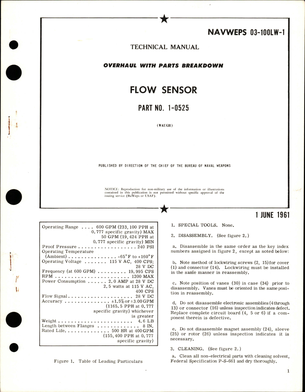 Sample page 1 from AirCorps Library document: Overhaul with Parts Breakdown for Flow Sensor - Part 1-0525