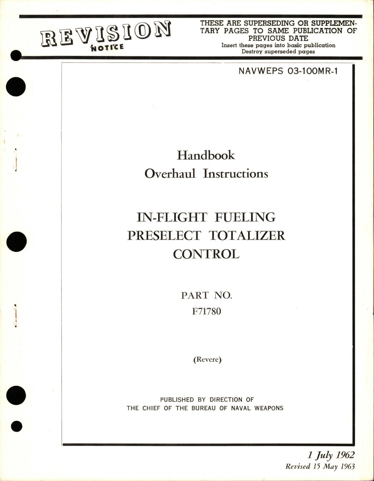 Sample page 1 from AirCorps Library document:  Overhaul Instructions for In-Flight Fueling Preselect Totalizer Control - Part F71780 