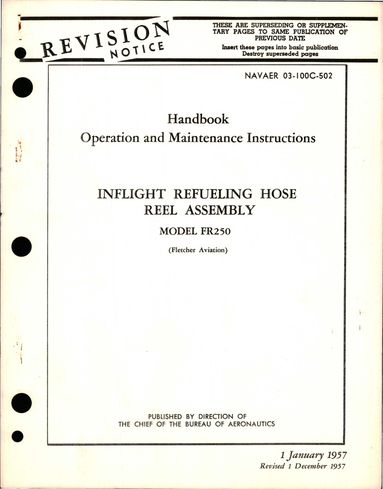 Sample page 1 from AirCorps Library document: Operation and Maintenance Instructions for Inflight Refueling Hose Reel Assembly - Model FR250 