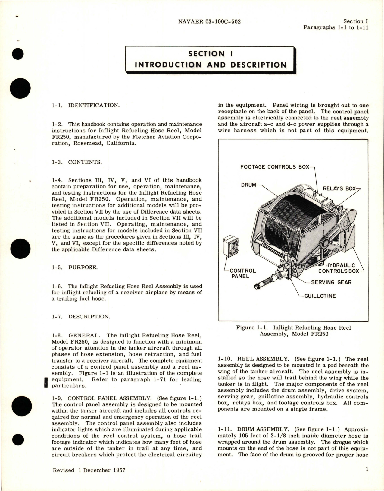 Sample page 5 from AirCorps Library document: Operation and Maintenance Instructions for Inflight Refueling Hose Reel Assembly - Model FR250 