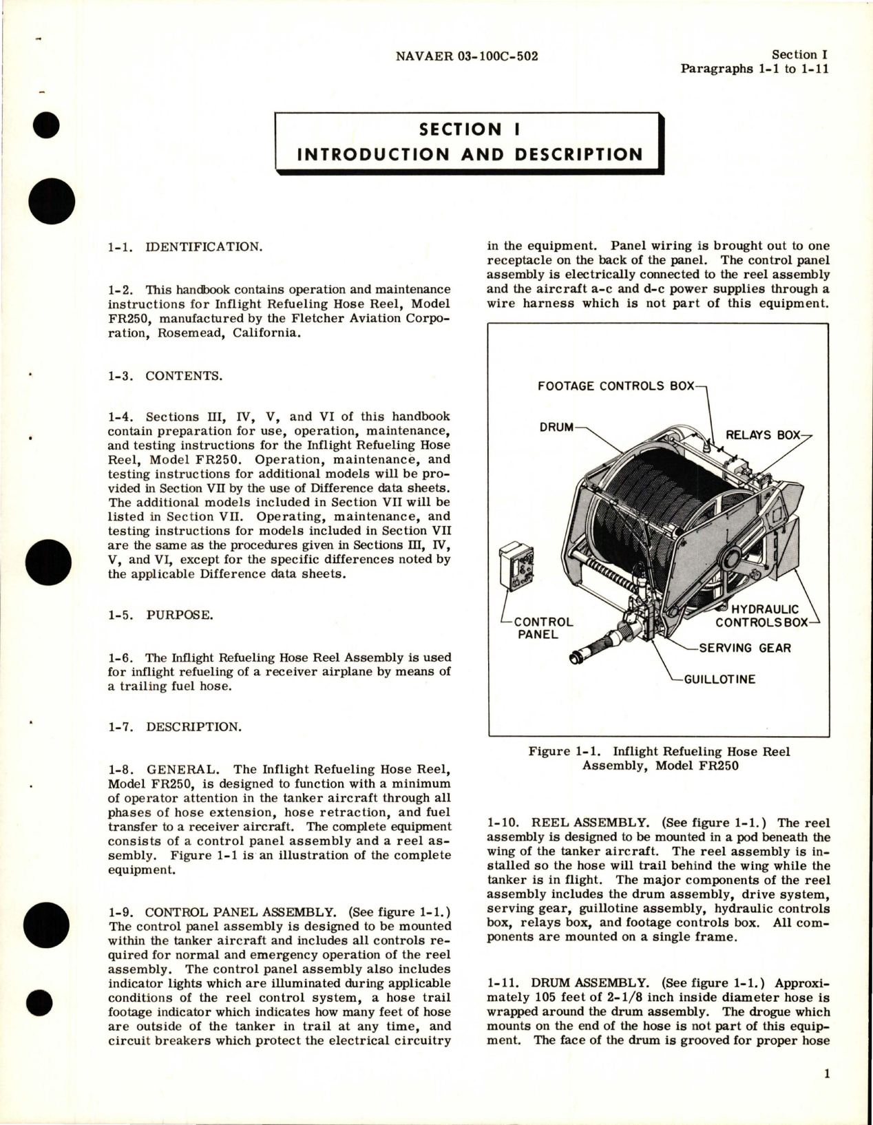 Sample page 5 from AirCorps Library document: Operation and Maintenance Instructions for Inflight Refueling Hose Reel Assembly - Model FR250 