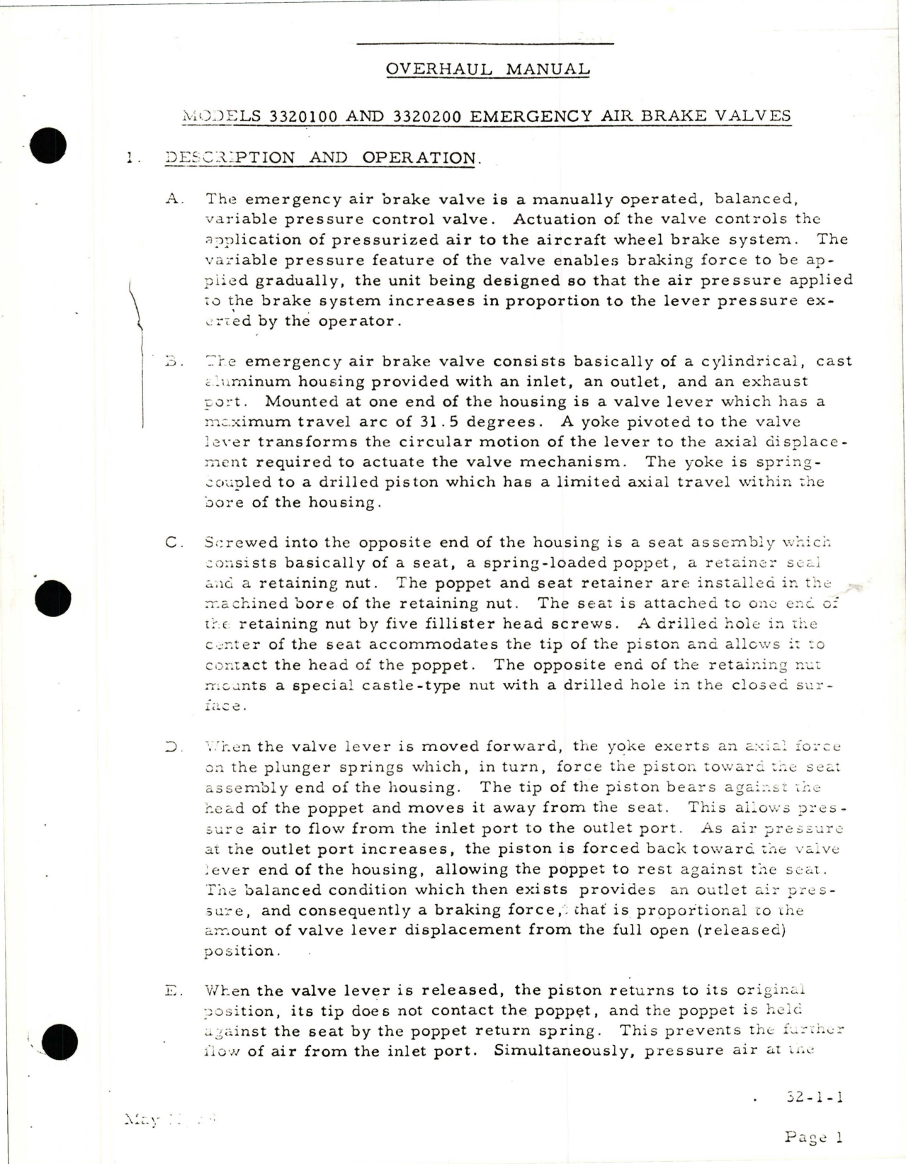 Sample page 5 from AirCorps Library document: Overhaul Manual for Emergency Air Brake Valves - Models 3320100 and 3320200