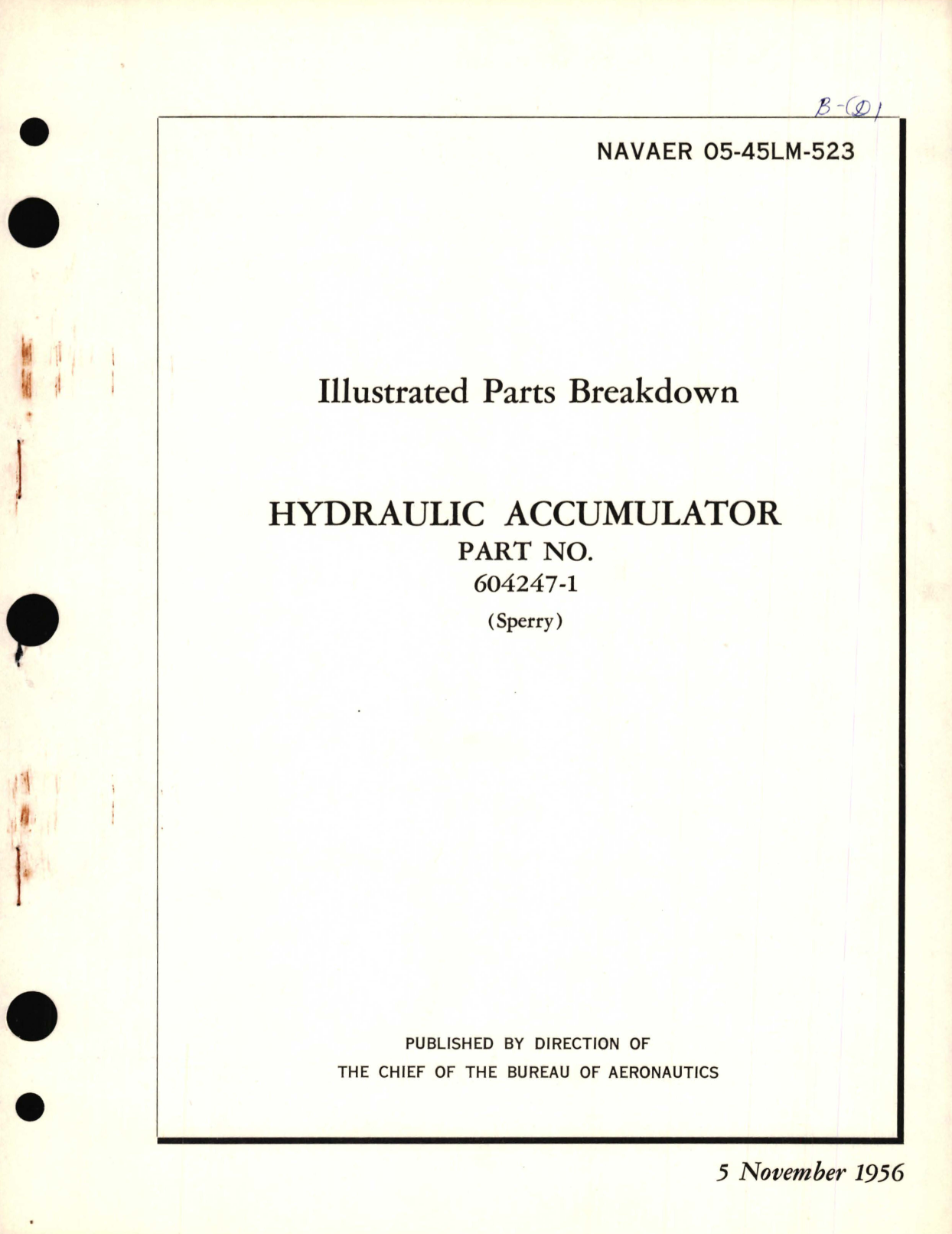 Sample page 1 from AirCorps Library document: Illustrated Parts Breakdown for Hydraulic Accumulator Part No. 604247-1 