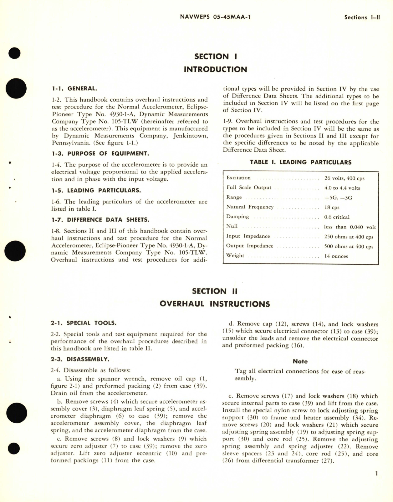 Sample page 5 from AirCorps Library document: Overhaul Instructions for Normal Accelerometer Eclipse-Pioneer Type No. 4930-1A Dynamic Measurements Company Type No. 105-TLW 