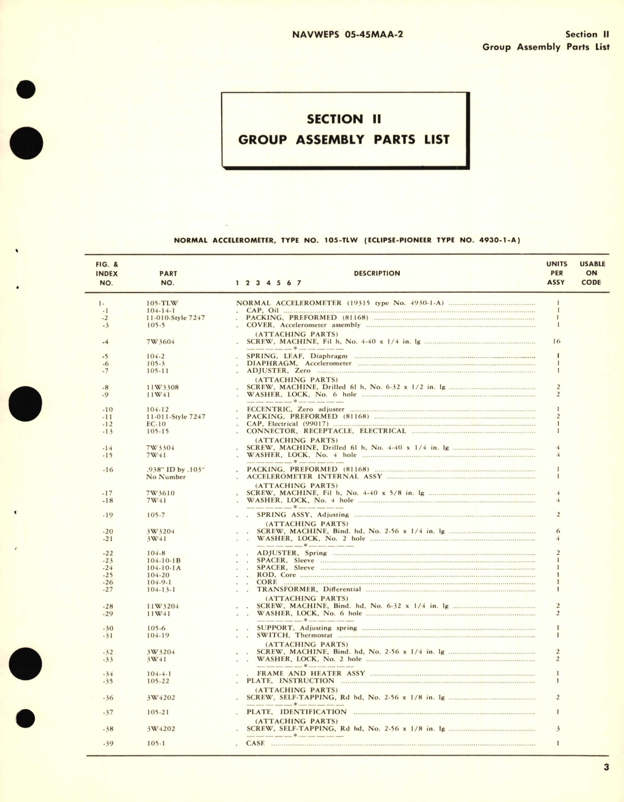 Sample page 5 from AirCorps Library document: Overhaul Instructions for Normal Accelerometer Eclipse-Pioneer Type No. 4930-1-A Dynamic Measurements Company Type No. 10-5-TLW