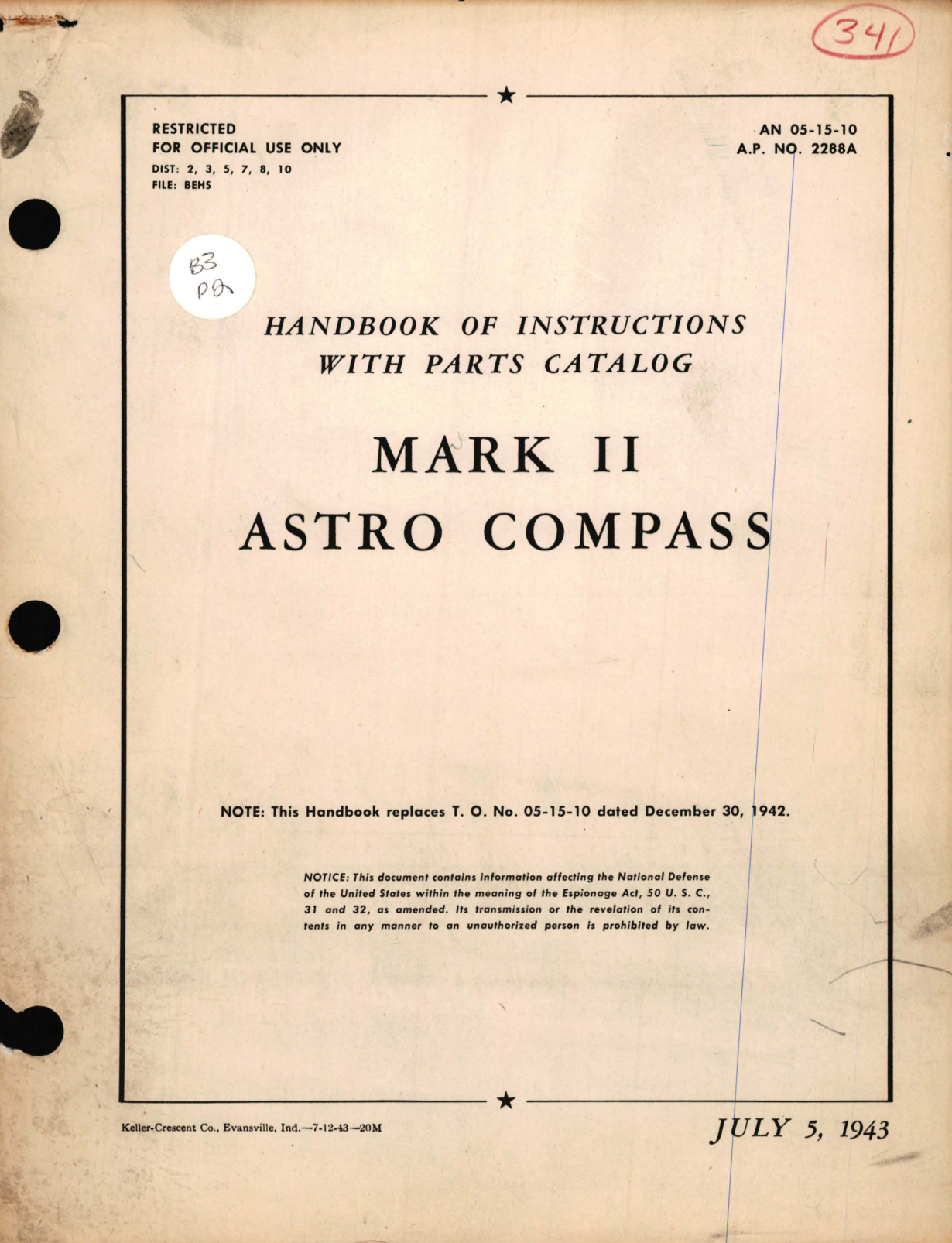 Sample page 1 from AirCorps Library document: Instructions With Parts Catalog Mark II Astro Compass