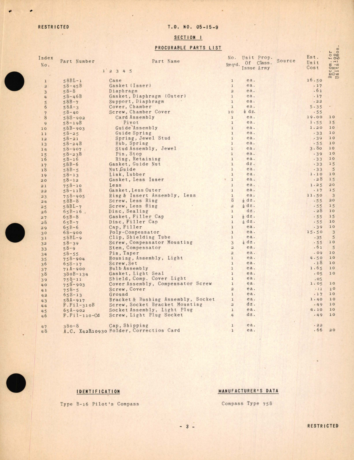 Sample page 5 from AirCorps Library document: Parts Catalog for the Type B-16 Pilot's Compass