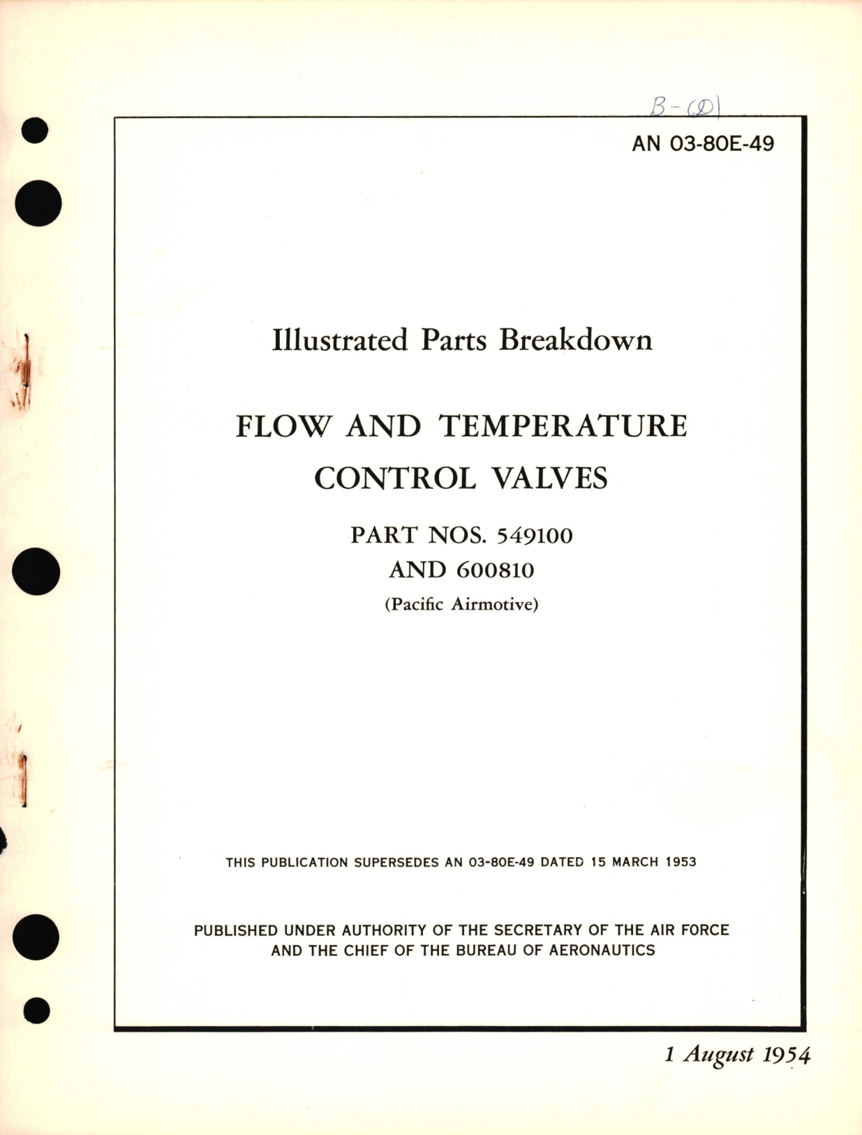 Sample page 1 from AirCorps Library document: Illustrated Parts Breakdown for Flow and Temperature Control Valves Part No. 549100 and 600810 