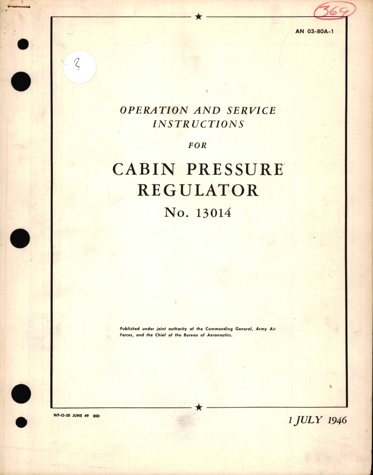 Sample page 1 from AirCorps Library document: Operation and Service Instructions for Cabin Pressure Regulator No. 13014