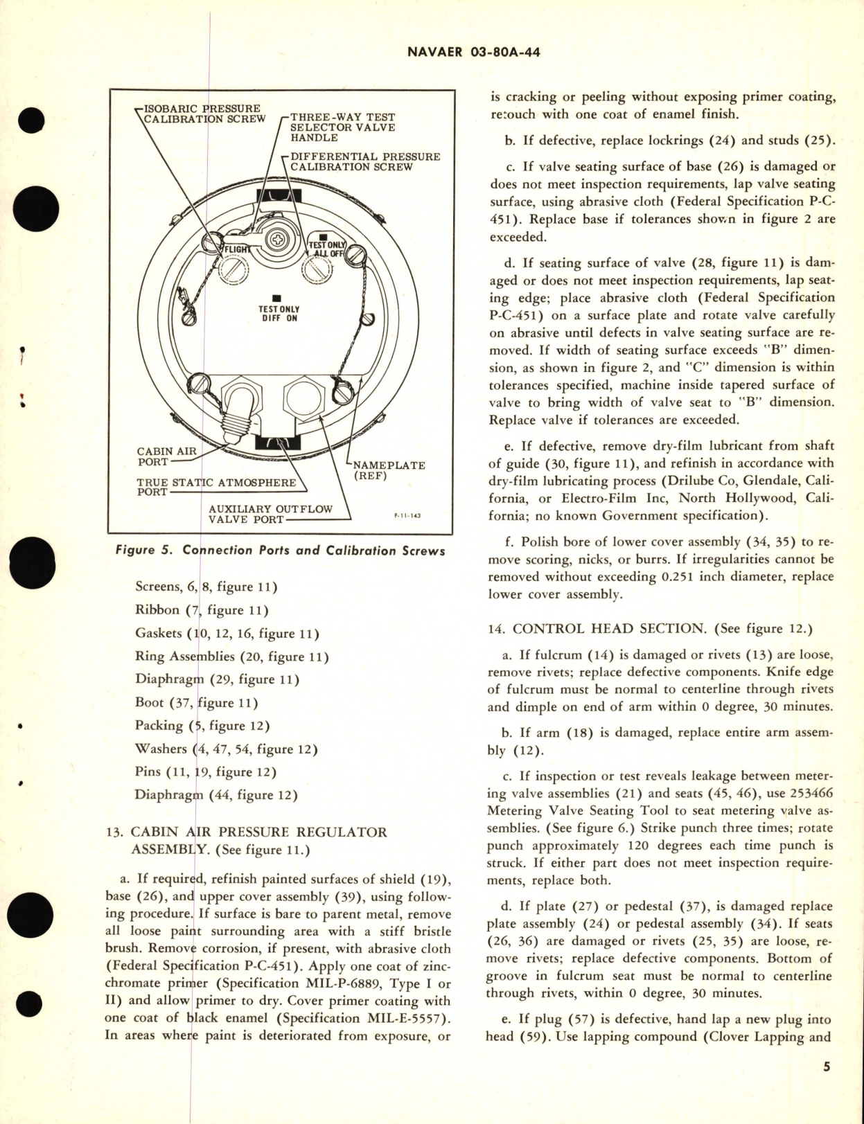 Sample page 5 from AirCorps Library document: Overhaul Instructions with Parts Breakdown for Aircraft Cabin Air Pressure Regulator Part  No. 102108-11 Model No. CPR1-80-1