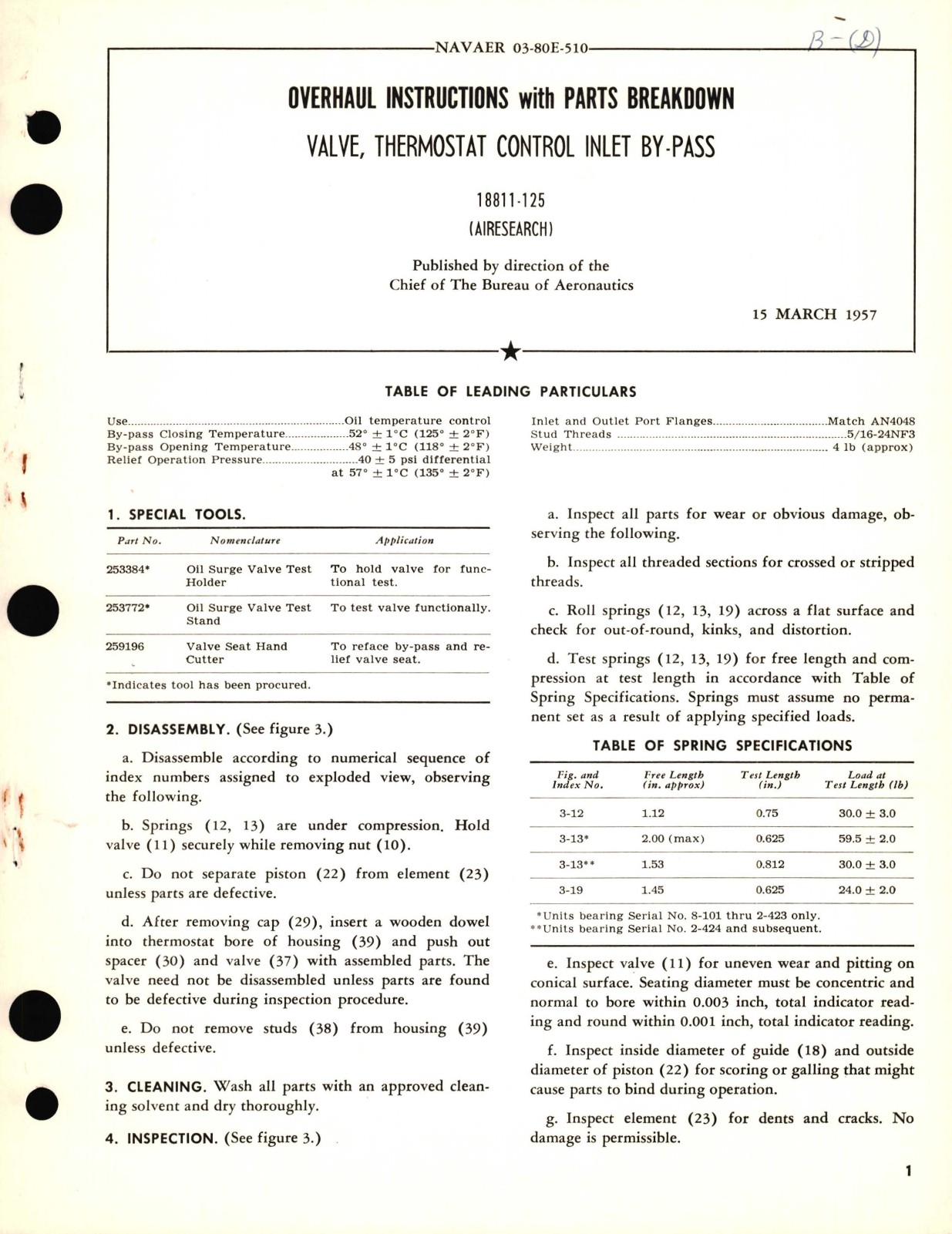 Sample page 1 from AirCorps Library document: Overhaul Instructions with Parts Breakdown for Valve, Thermostat Control Inlet By-Pass 18811-125 