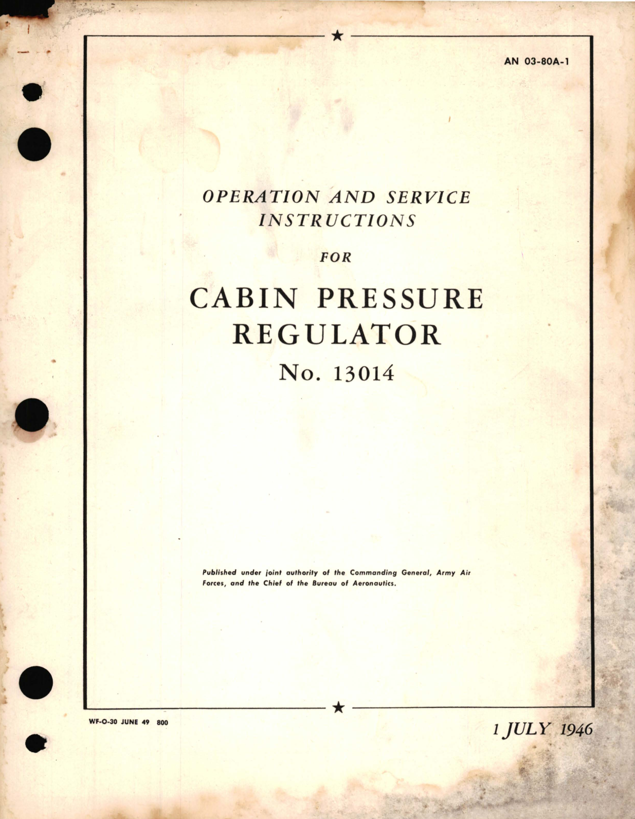 Sample page 1 from AirCorps Library document: Operation and Service Instructions for Cabin Pressure Regulator No. 13014 