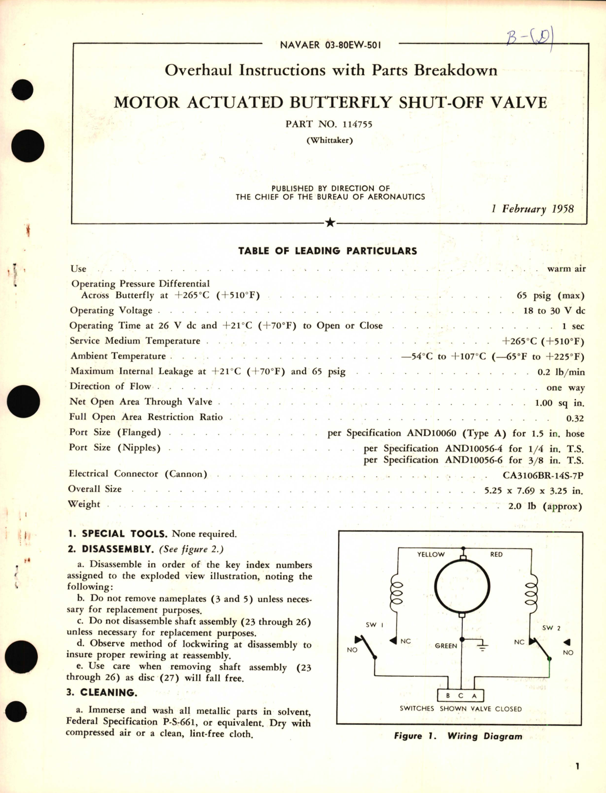 Sample page 1 from AirCorps Library document: Overhaul Instructions with Parts Breakdown for Motor Actuated Butterfly Shut-Off Valve Part  No. 114755 