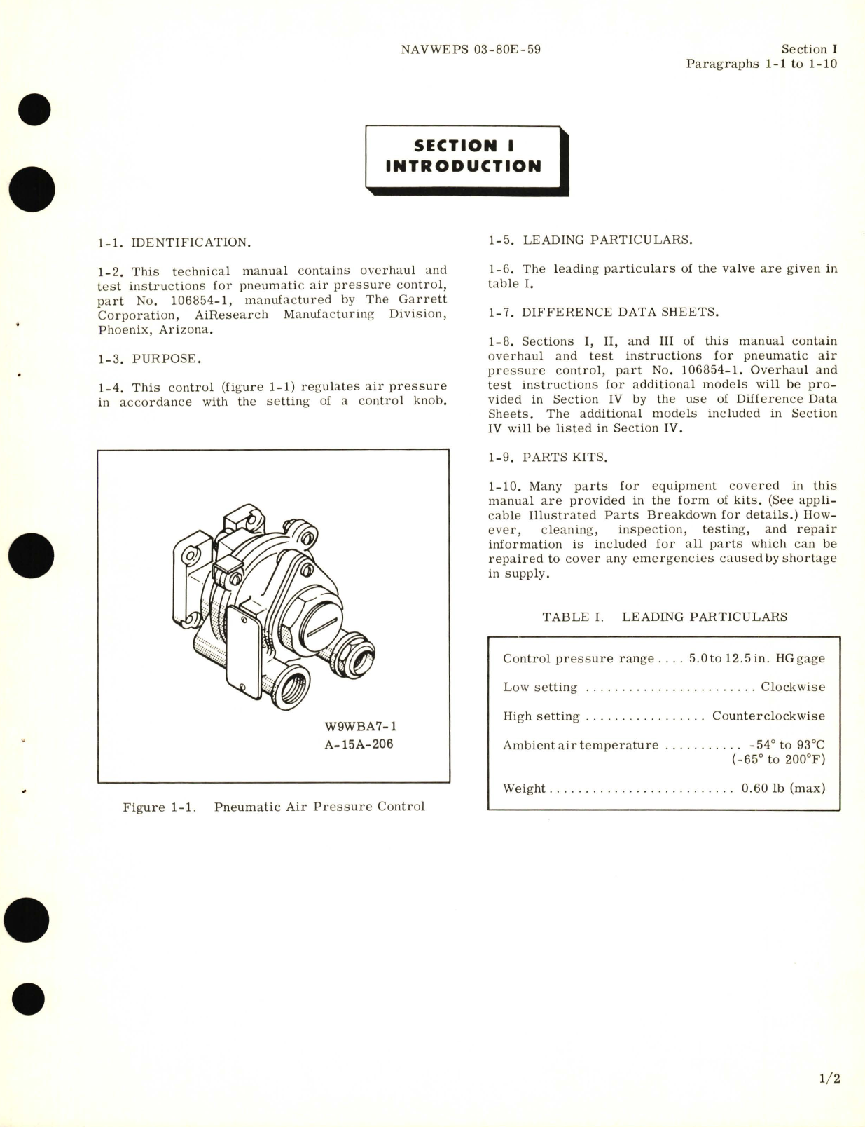 Sample page 5 from AirCorps Library document: Overhaul Instructions for Pneumatic Air Pressure Control Part No. 106854-1 