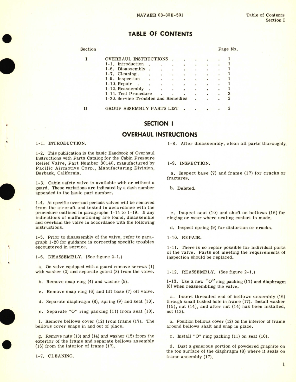 Sample page 3 from AirCorps Library document: Overhaul Instructions with Parts Catalog for Cabin Pressure Relief Valves Part No. 30140, 30140-2, 30140-3.50, 30140-4.20