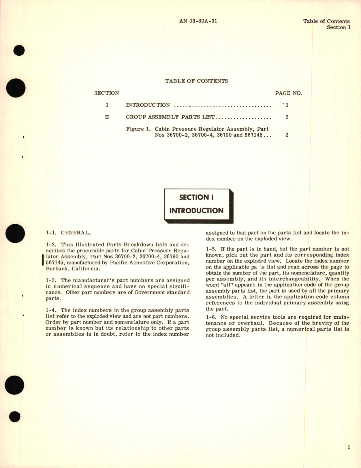 Sample page 3 from AirCorps Library document: Illustrated Parts Breakdown for Cabin Pressure Regulator Assemblies Part No. 36700, 36790, & 567145 